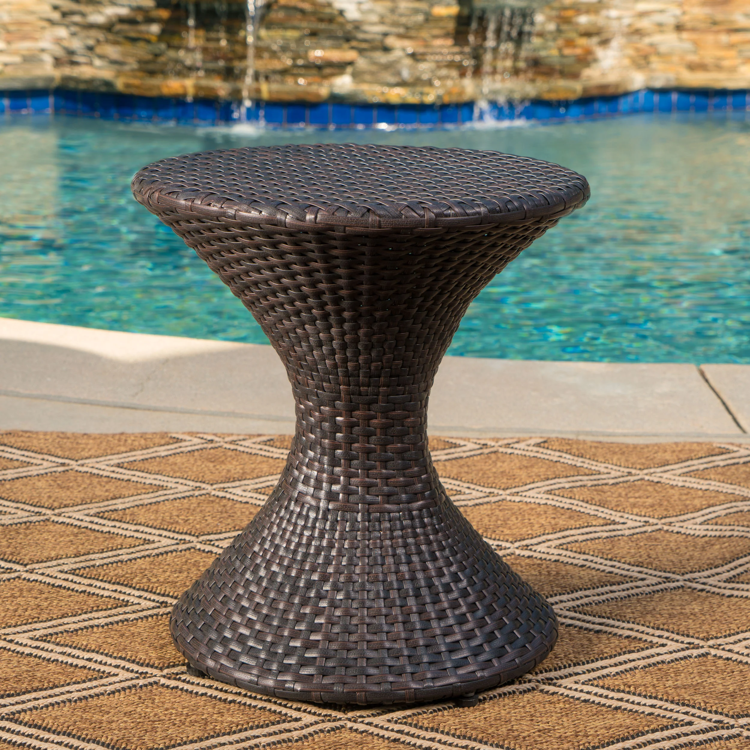 Landing Outdoor 3 Piece Multi-Brown Wicker Chat Set with Stacking Chairs - furnishings