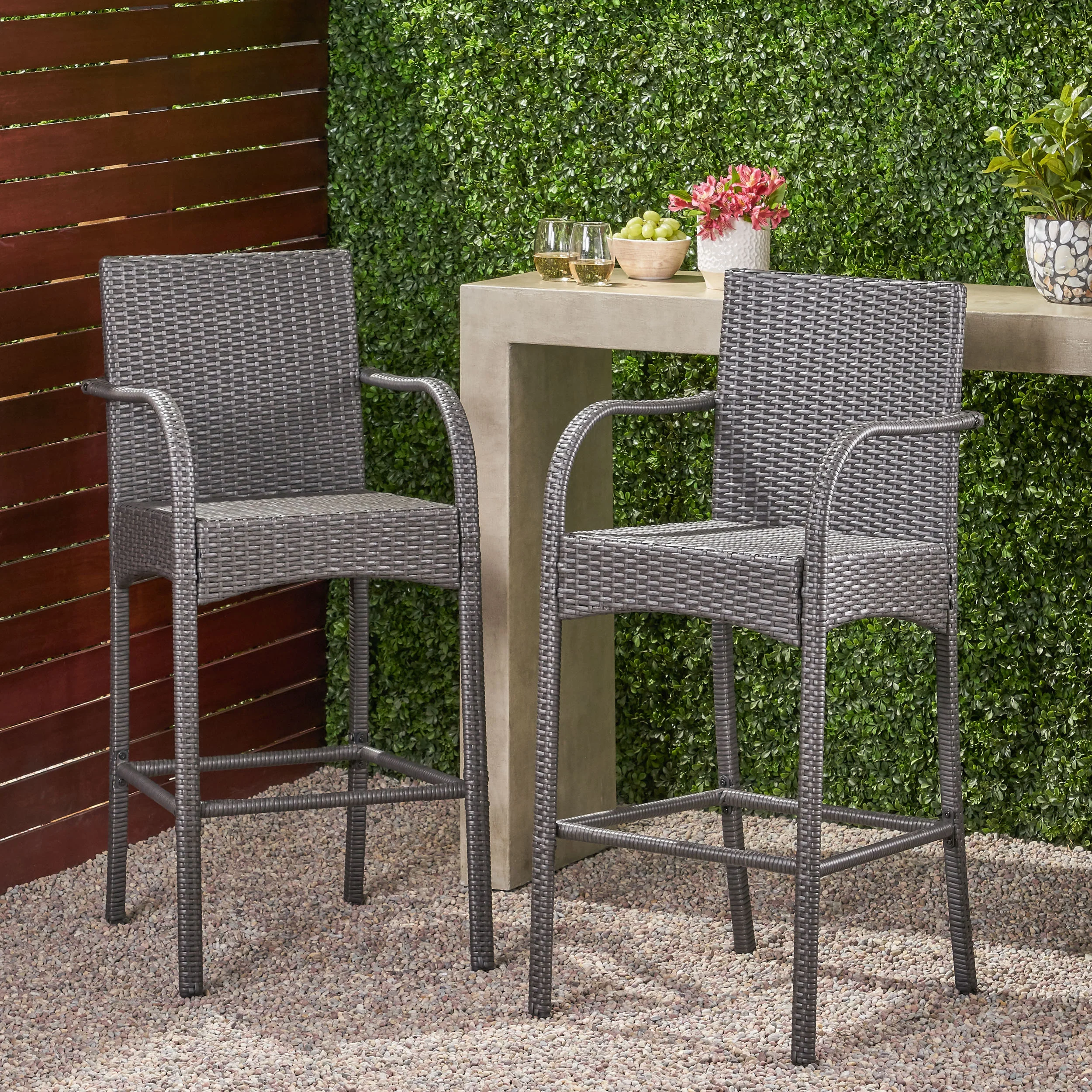 Iremide Outdoor Wicker Barstool Chair (Set of 2) - furnishings