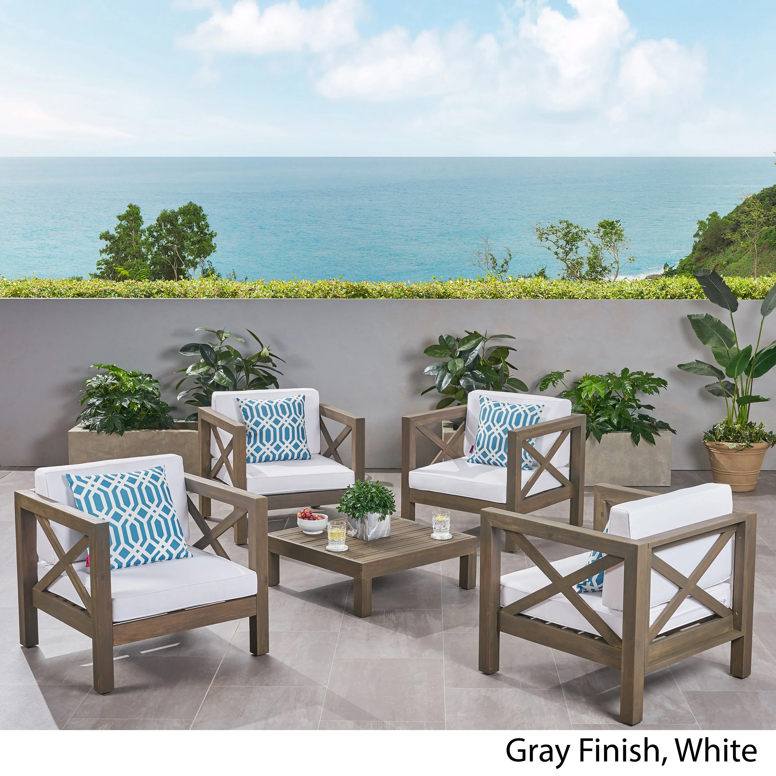 Morgan Outdoor 4 Seater Acacia Wood Club Chair and Coffee Table Set - furnishings