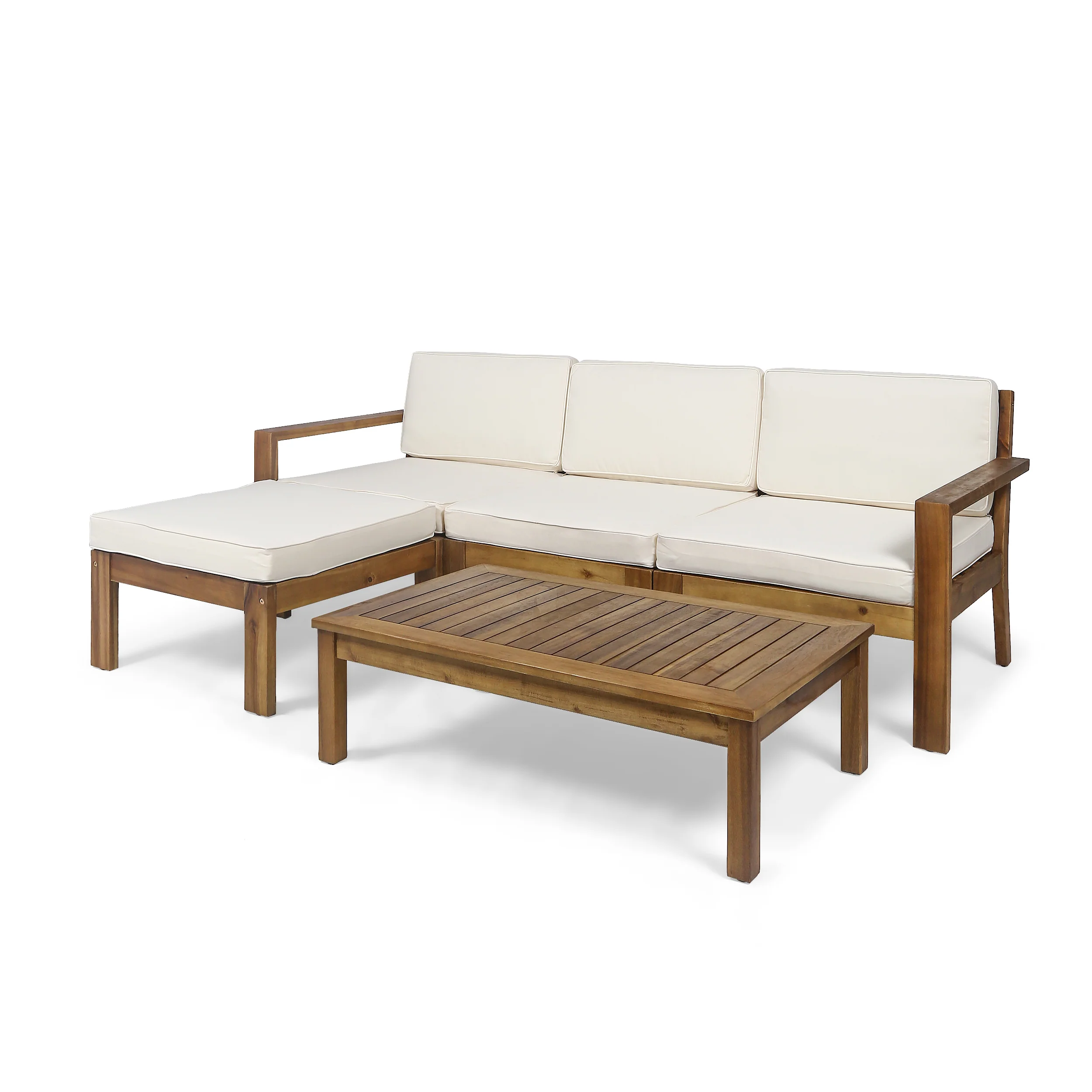 Makayla Ana Outdoor 3 Seater Acacia Wood Sofa Sectional with Cushions - furnishings
