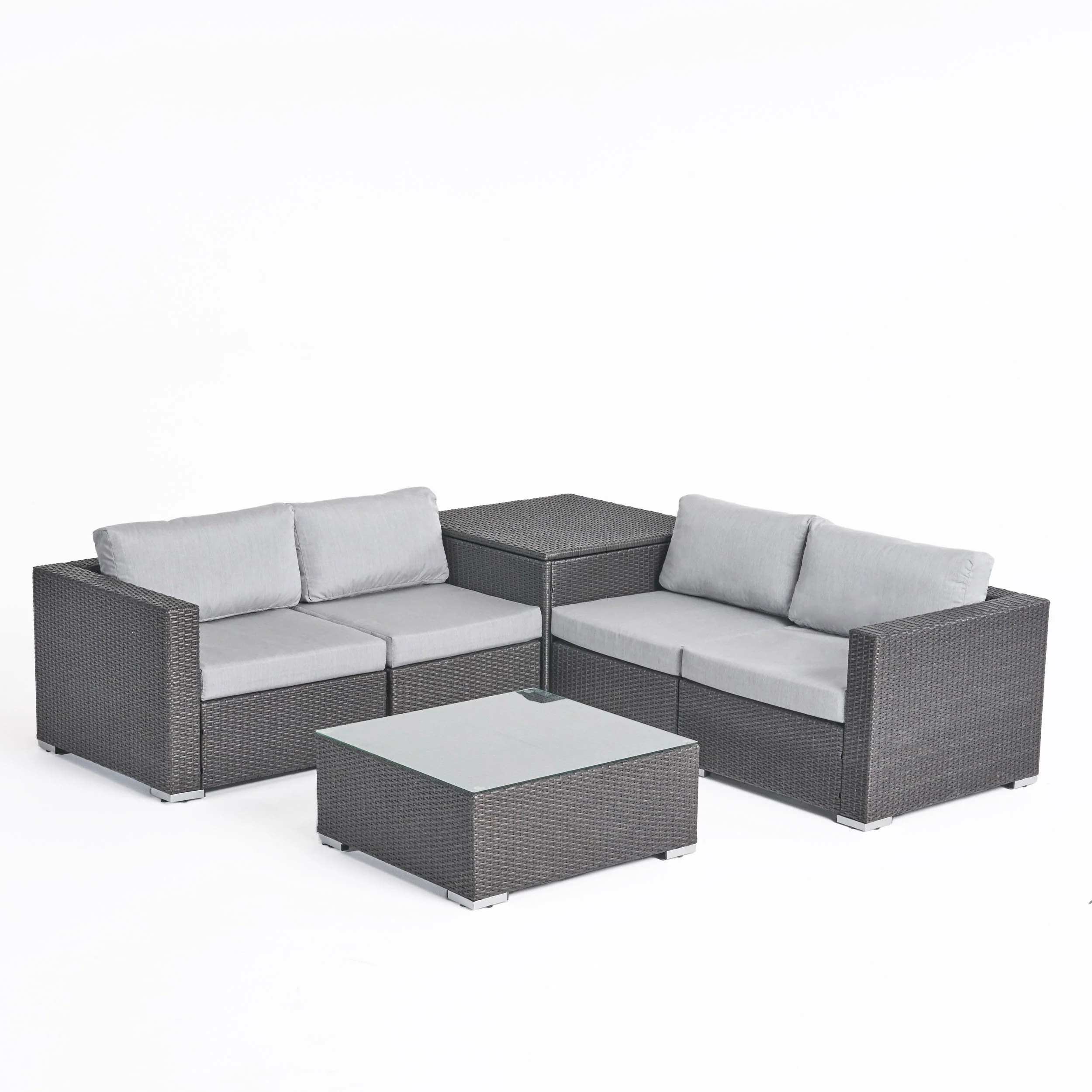 Kyra Outdoor 4 Seater Wicker Sofa Set with Storage Ottoman and Sunbrella Cushions - furnishings