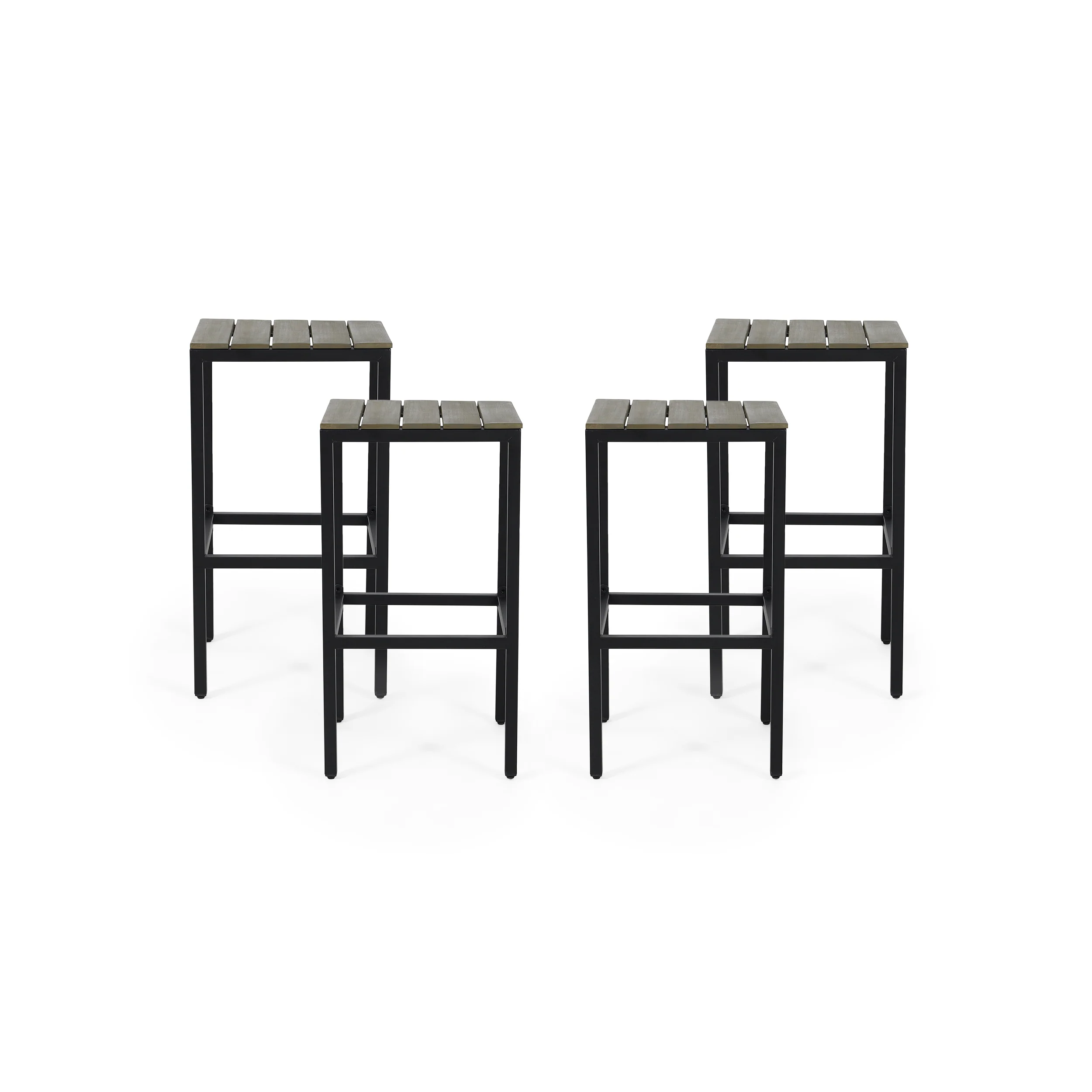 Arath Outdoor Modern Industrial Acacia Wood Bar Stools (Set of 4) - furnishings