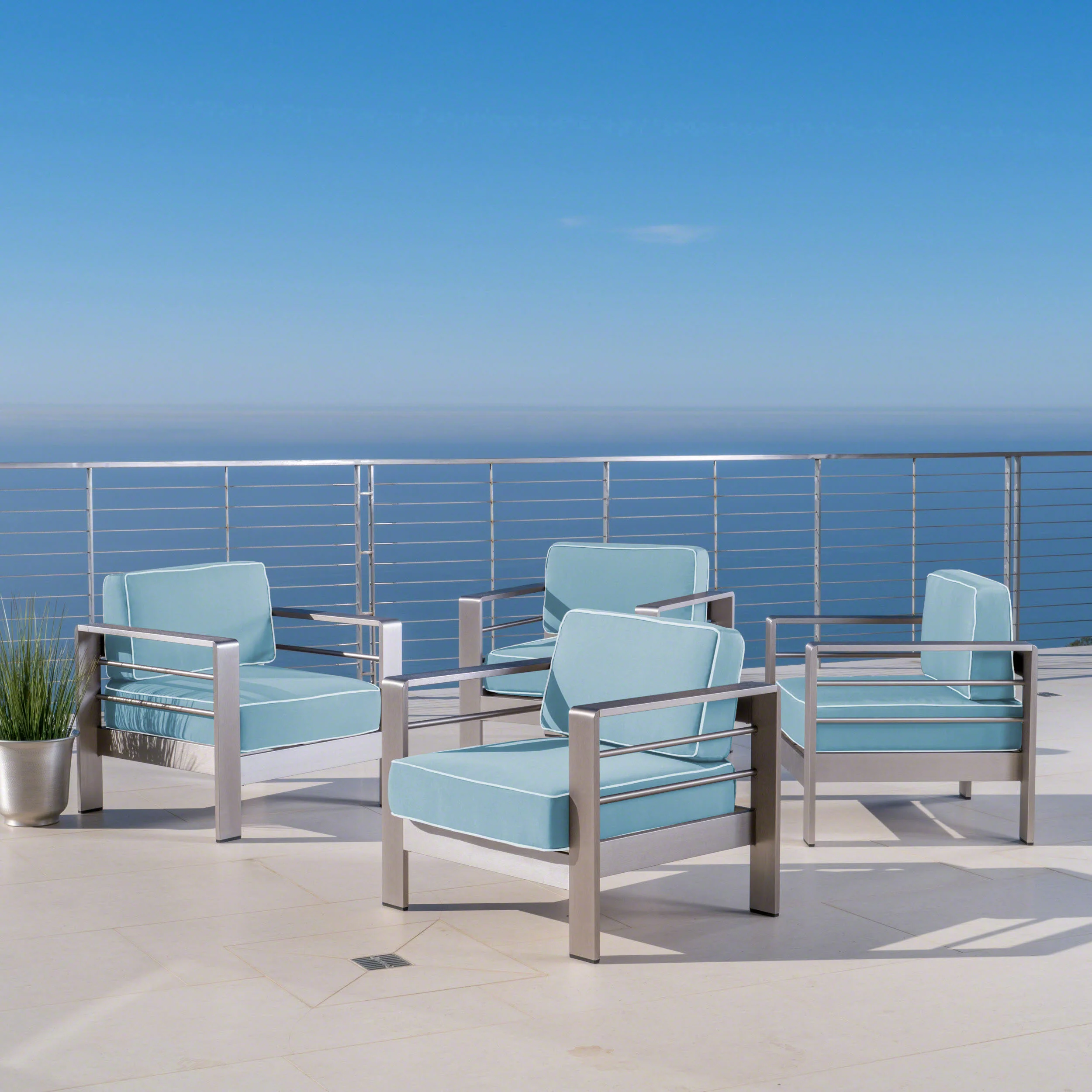 Crested Bay Outdoor Silver Aluminum Frame Light Teal Cushion Club Chairs - furnishings