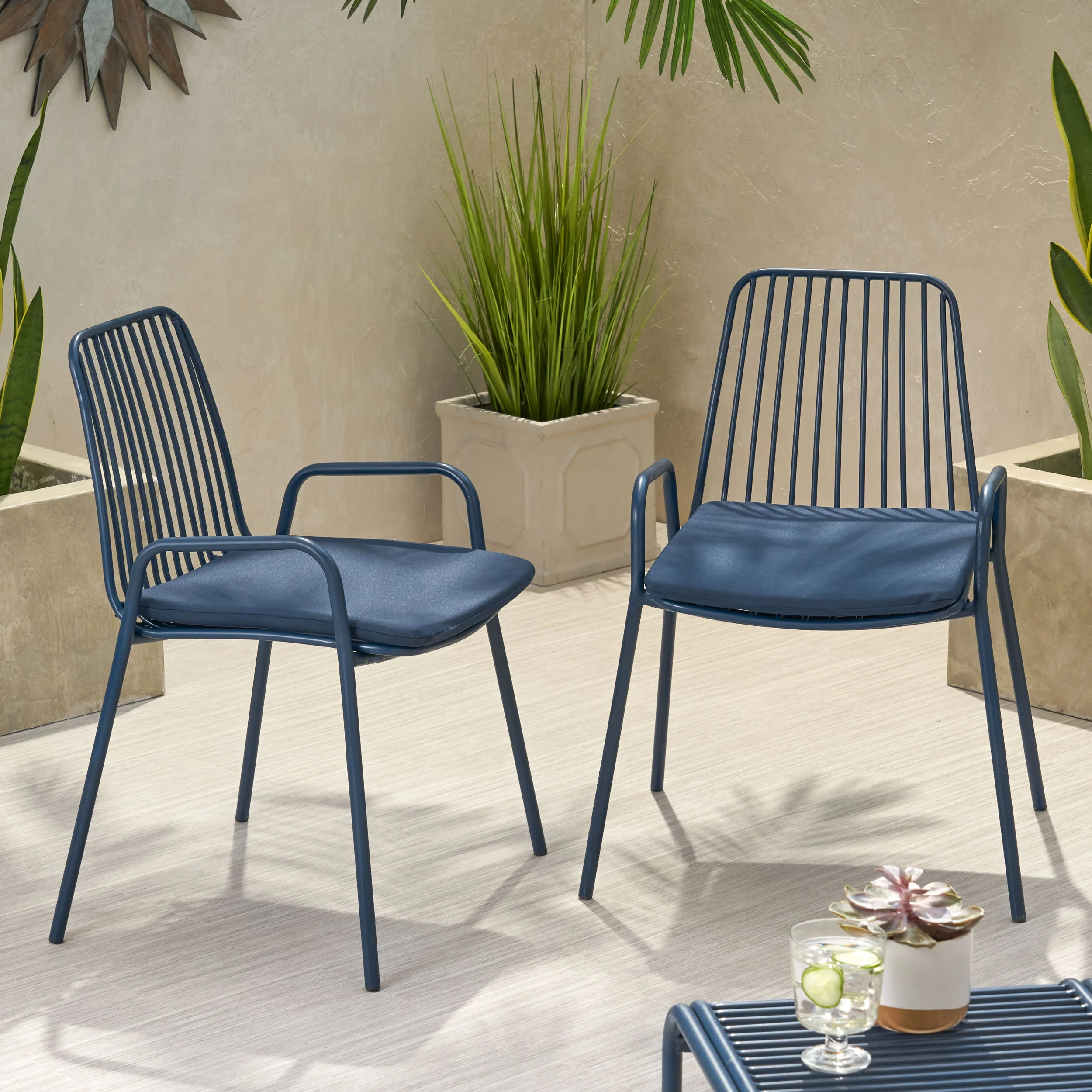 Ashwood Outdoor Modern Iron Club Chair with Cushion (Set of 2) - furnishings