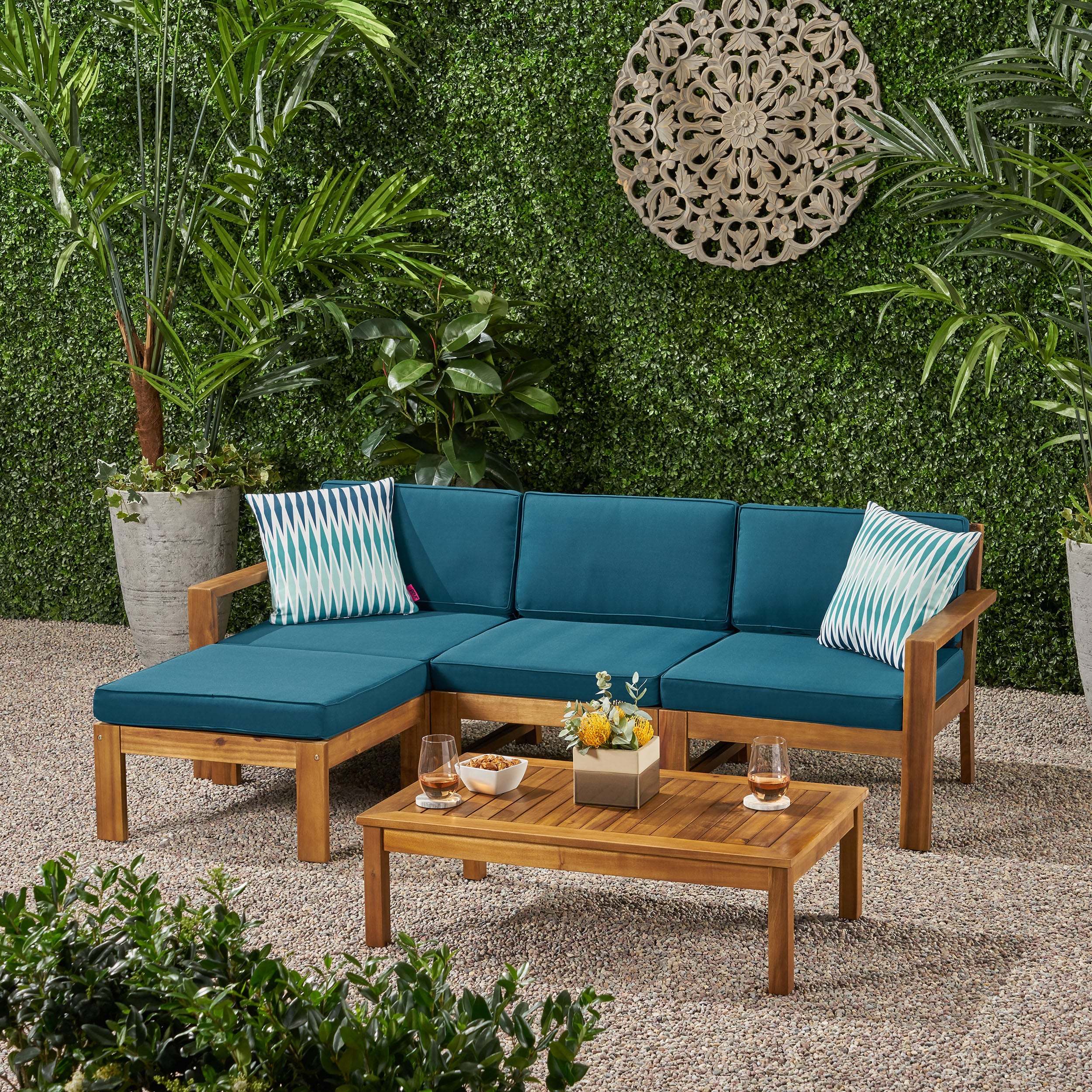 Makayla Ana Outdoor 3 Seater Acacia Wood Sofa Sectional with Cushions - furnishings