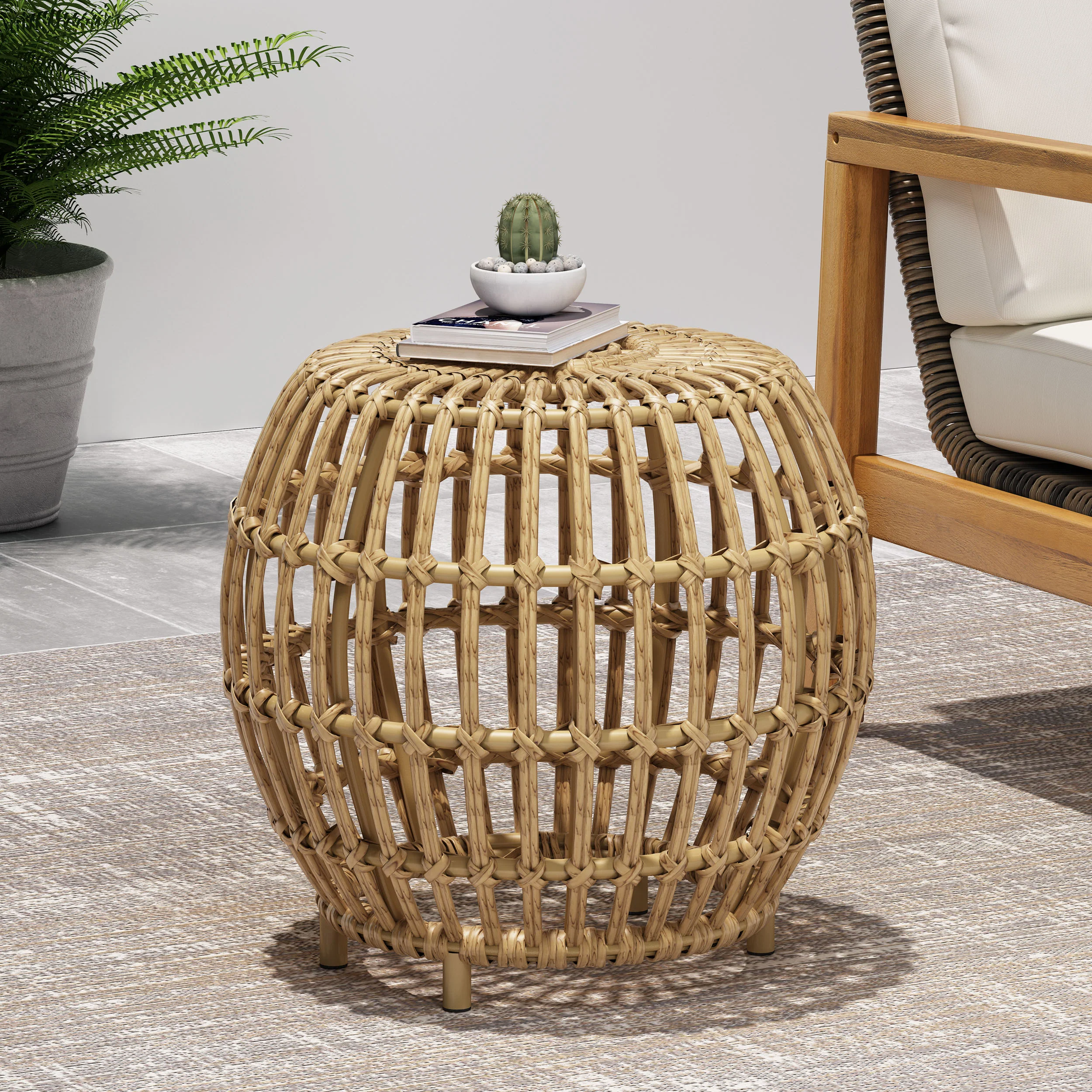 Whitetail Outdoor Boho Wicker Side Table - furnishings