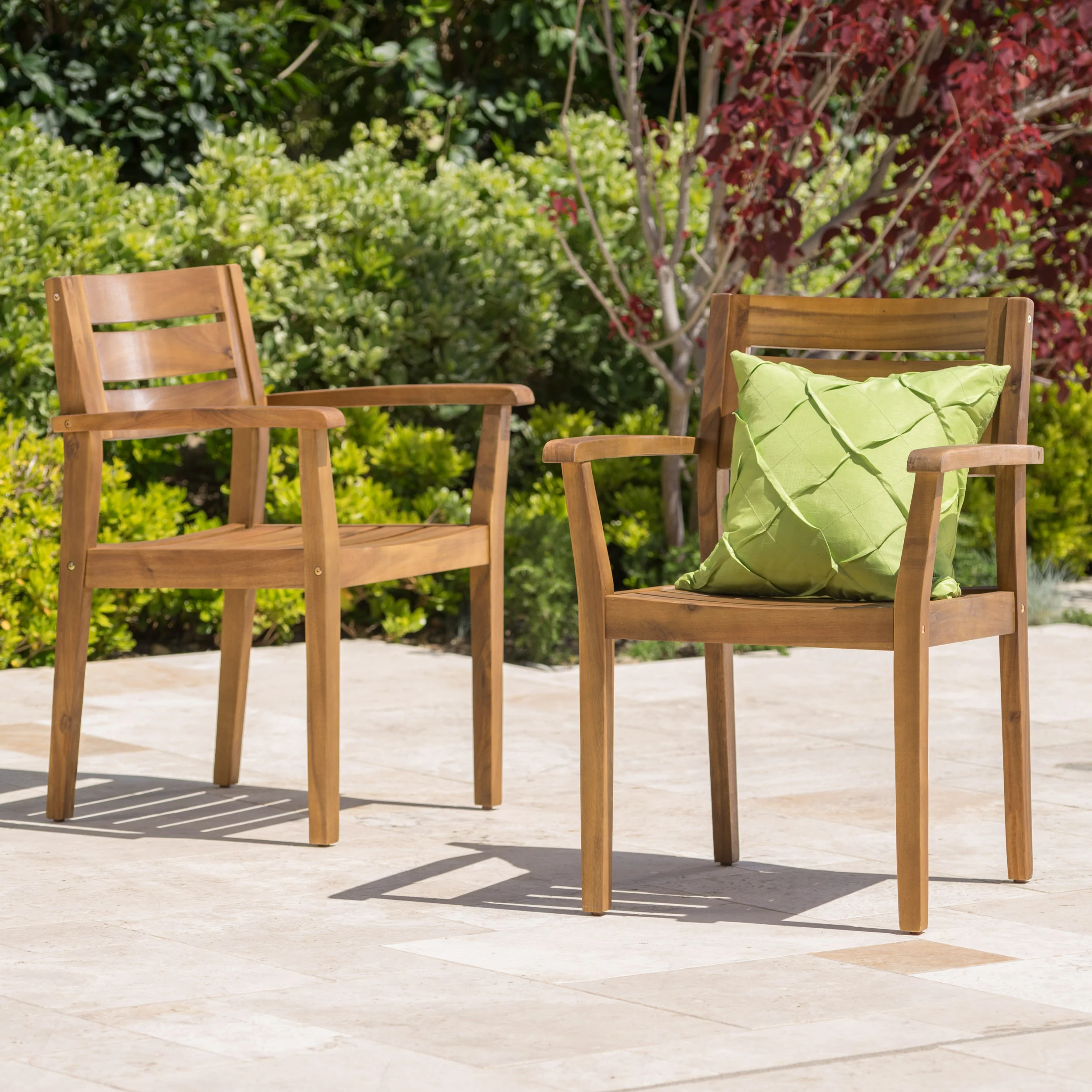 Stanyan Outdoor Teak Finish Acacia Wood Dining Chairs (Set of 2) - furnishings