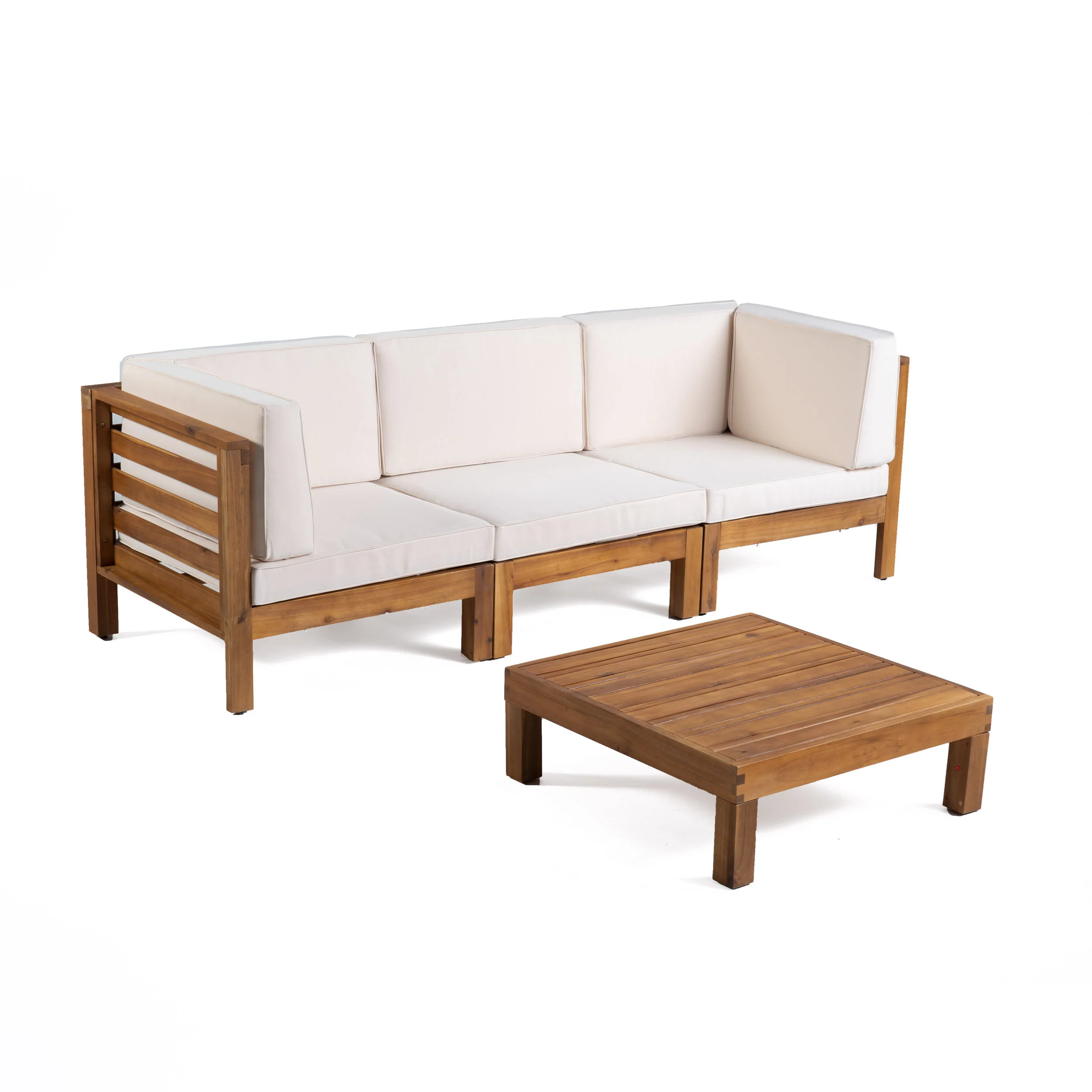 Dawson Outdoor Sectional Sofa Set with Coffee Table - 4-Piece 3-Seater - Acacia Wood - Outdoor Cushions - furnishings