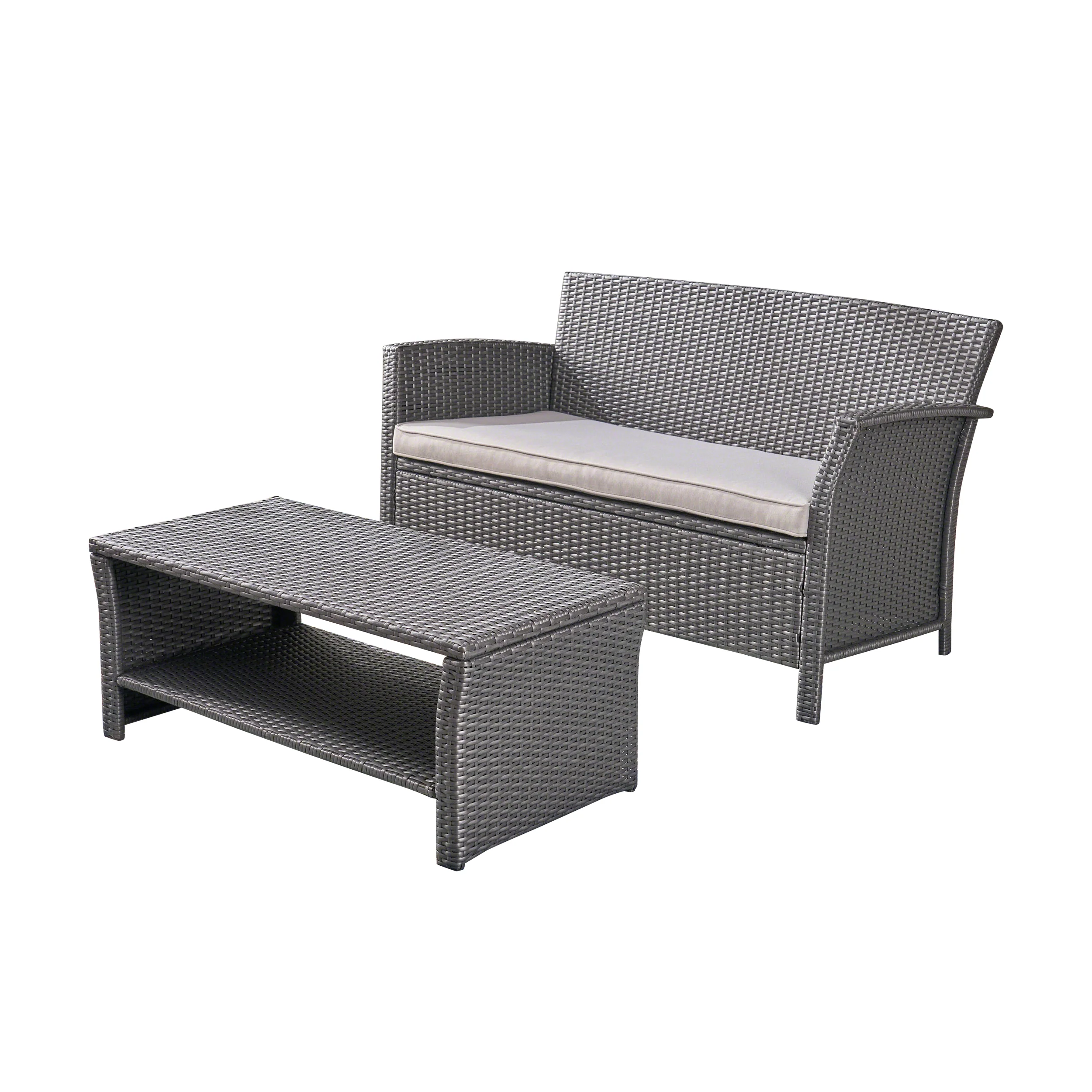 Lucia Outdoor Wicker Loveseat with Coffee Table - furnishings