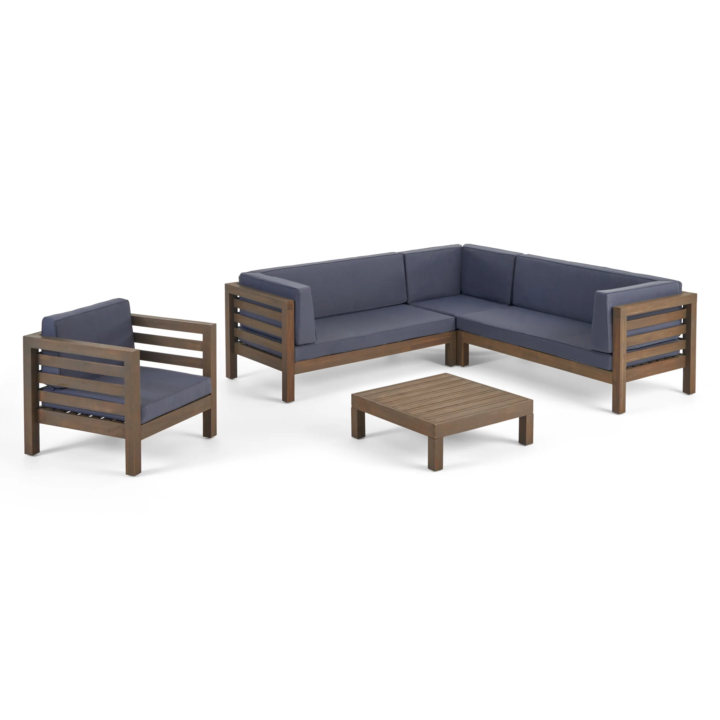 Emma Outdoor 6 Seater Acacia Wood Sectional Sofa and Club Chair Set - furnishings