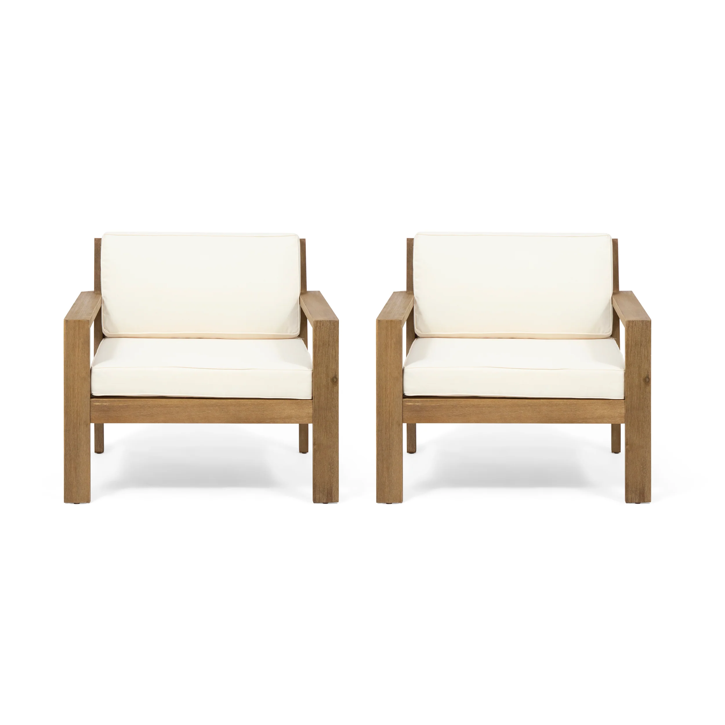 Miranda Outdoor Acacia Wood Club Chairs with Cushions (Set of 2) - furnishings
