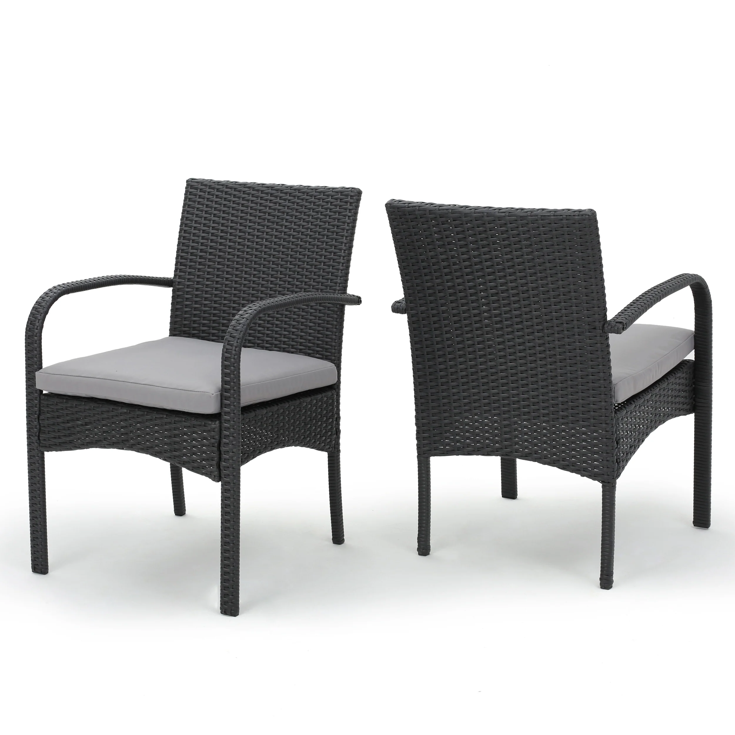 El Capitan Outdoor Grey Wicker Dining Chairs with Cushions (Set of 2) - furnishings