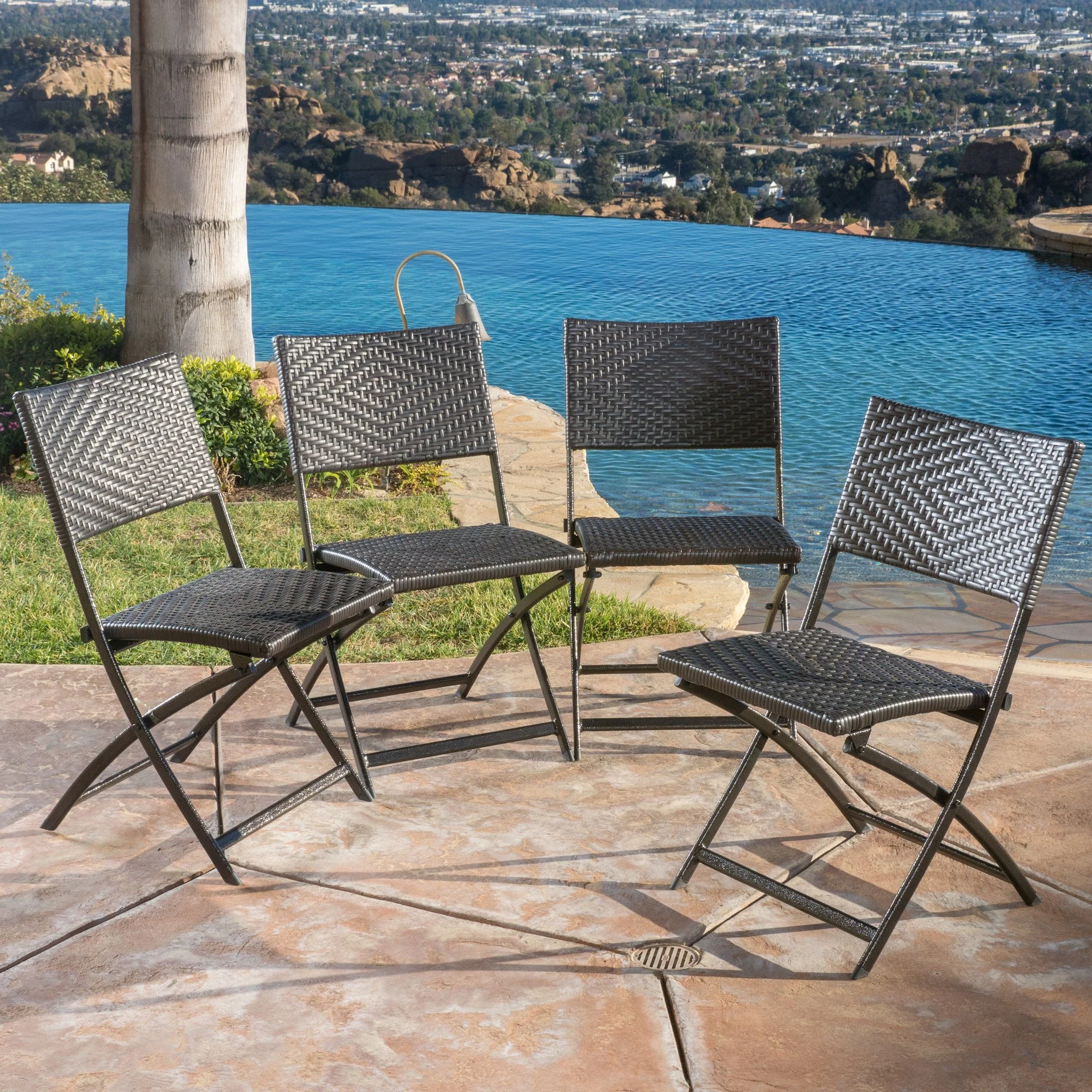 Jason Outdoor Brown Wicker Folding Chair (Set of 4) - furnishings
