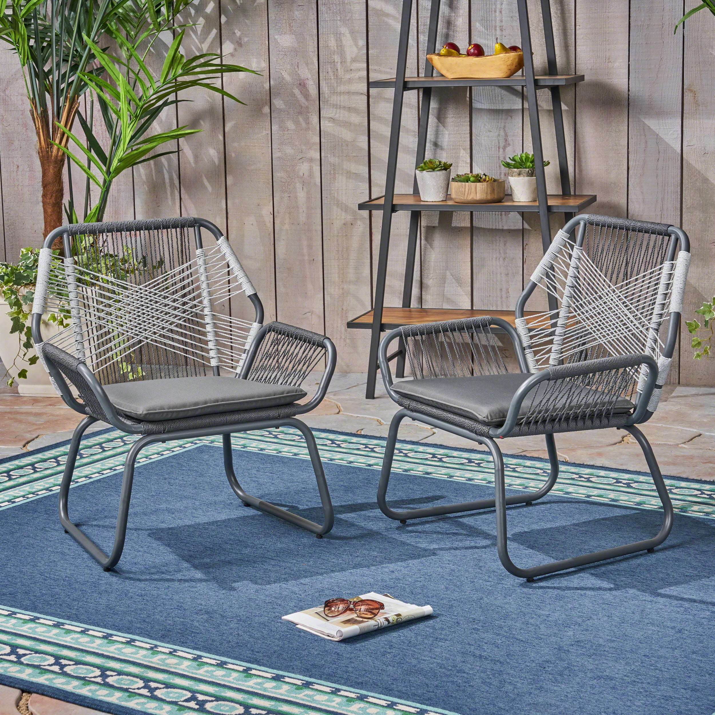Gloria Outdoor Rope and Steel Club Chairs (Set of 2) - furnishings