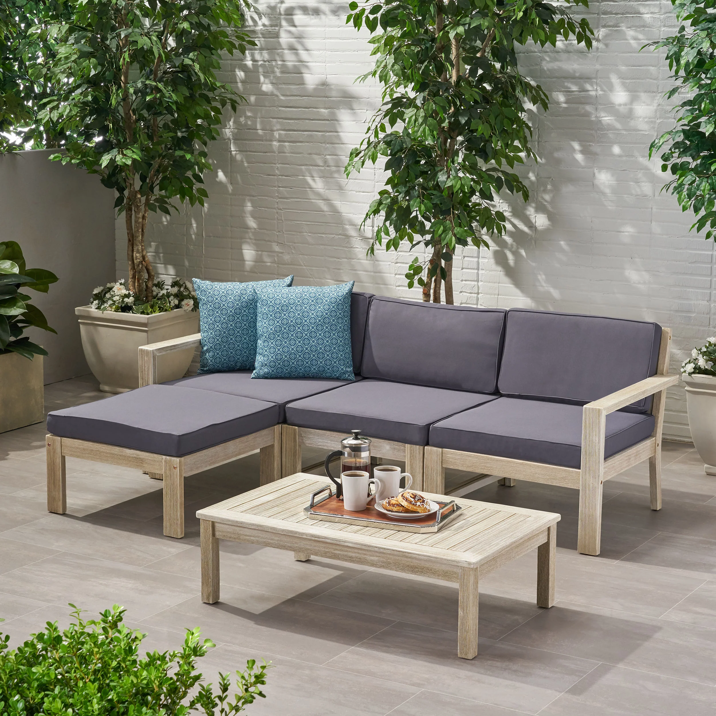 Makayla Ana Outdoor 3 Seater Acacia Wood Sofa Sectional with Cushions - furnishings