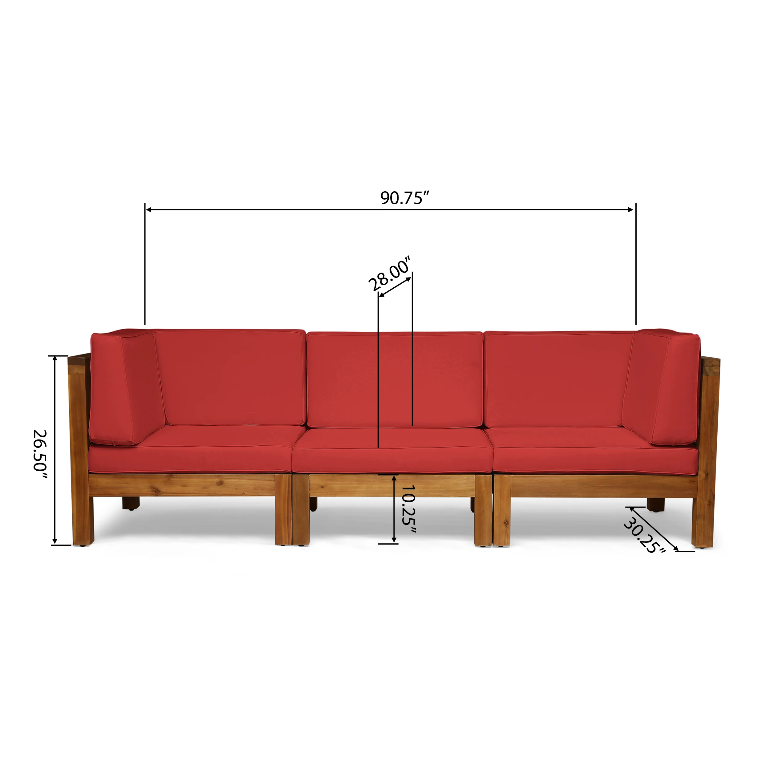 Brava Outdoor Modular Acacia Wood Sofa with Cushions - furnishings