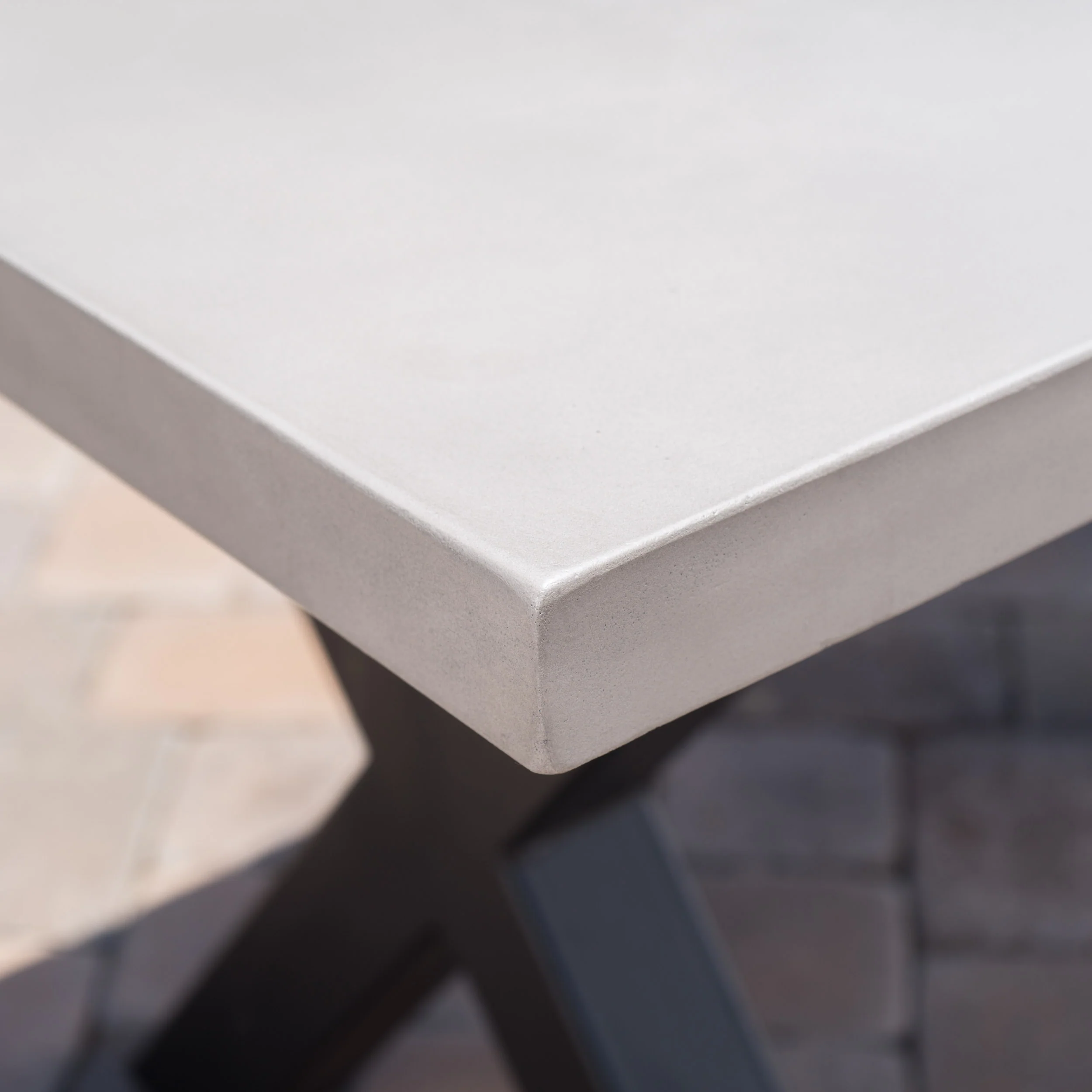 Galatian Outdoor White Lightweight Concrete Dining Table w/ Black Iron Legs - furnishings