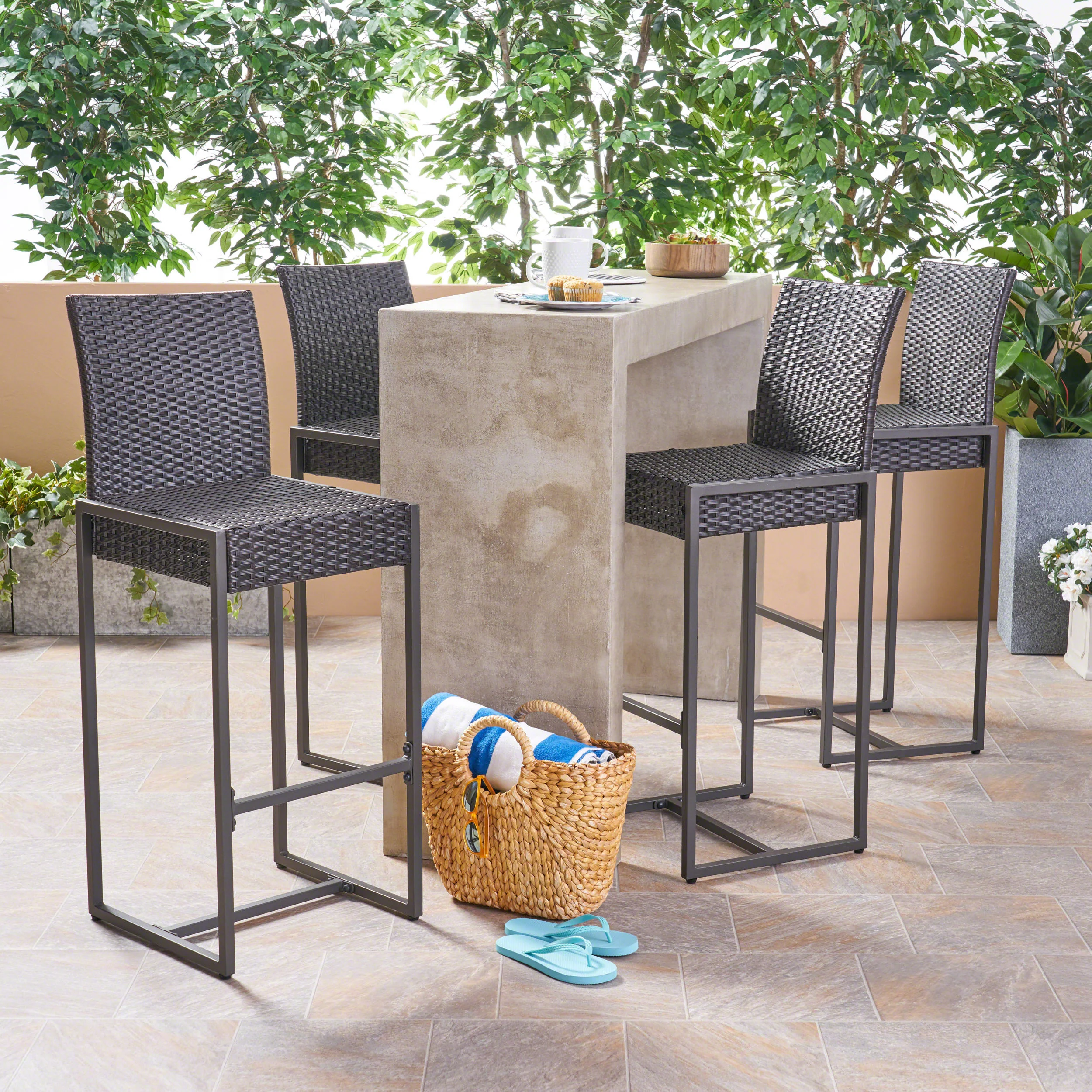 Kelly Outdoor Wicker 30-Inch Barstools - furnishings