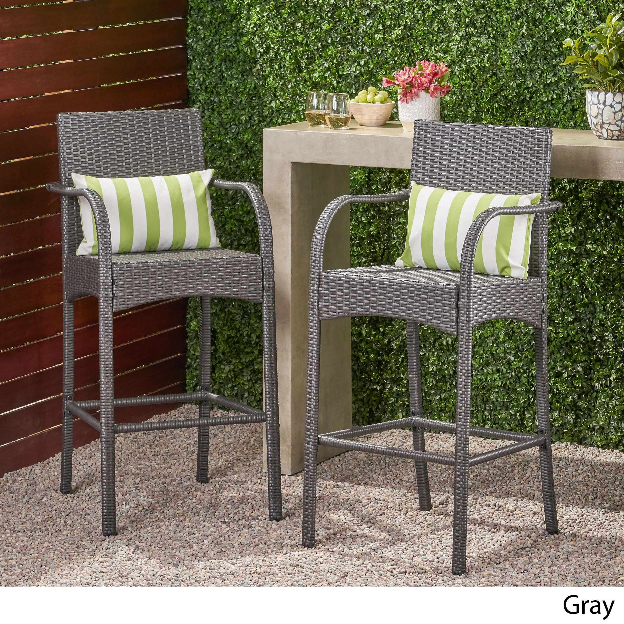 Iremide Outdoor Wicker Barstool Chair (Set of 2) - furnishings