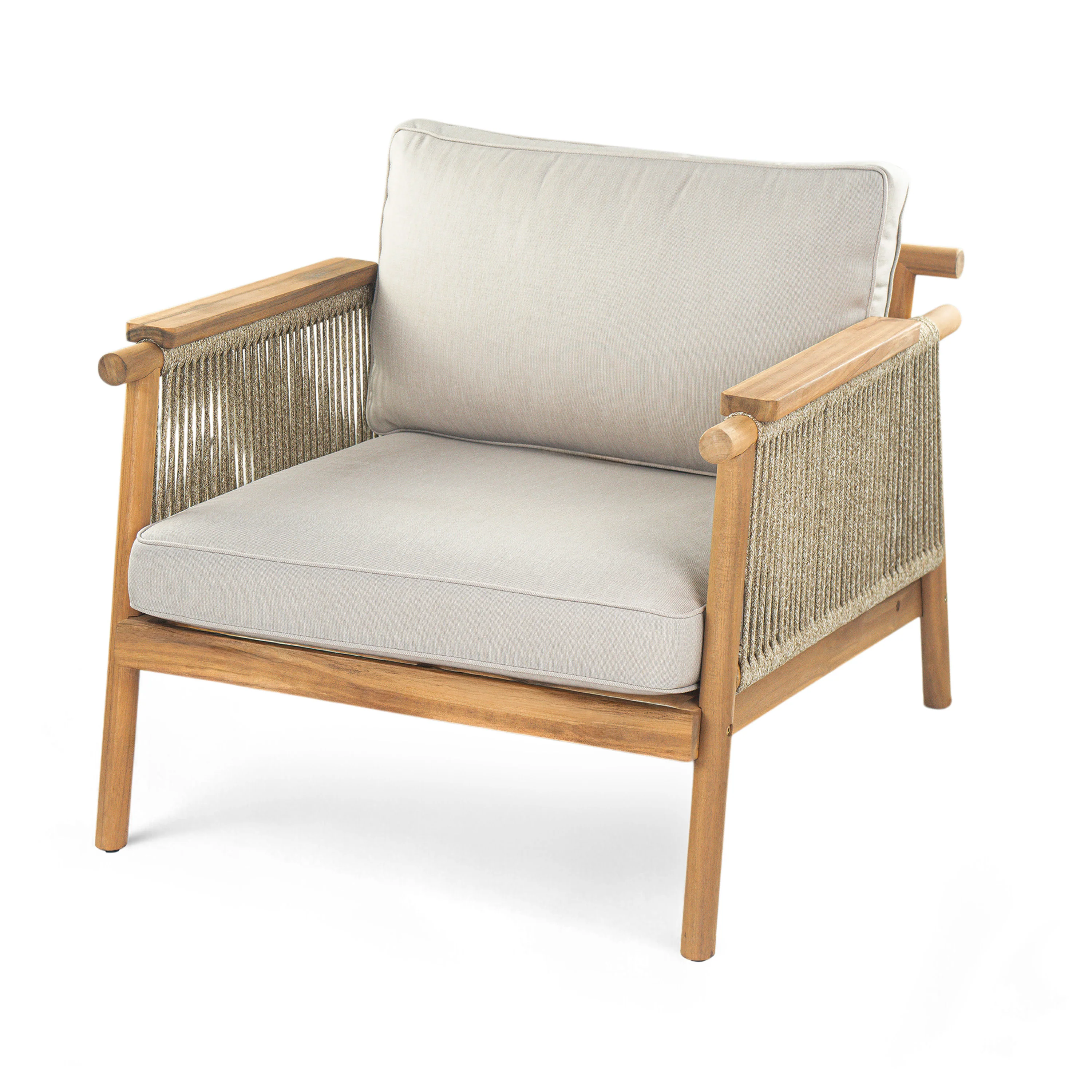 Solstic Outdoor Acacia Wood Club Chair with Beige Cushions - furnishings
