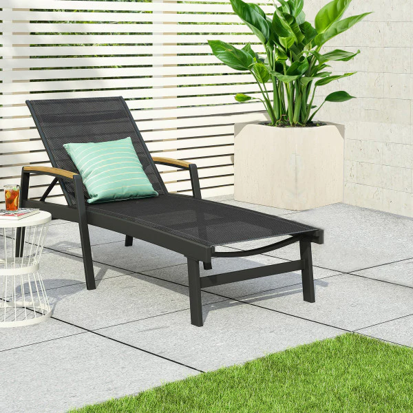 Hollaborn Outdoor Modern Gray Mesh Chaise Lounge - furnishings