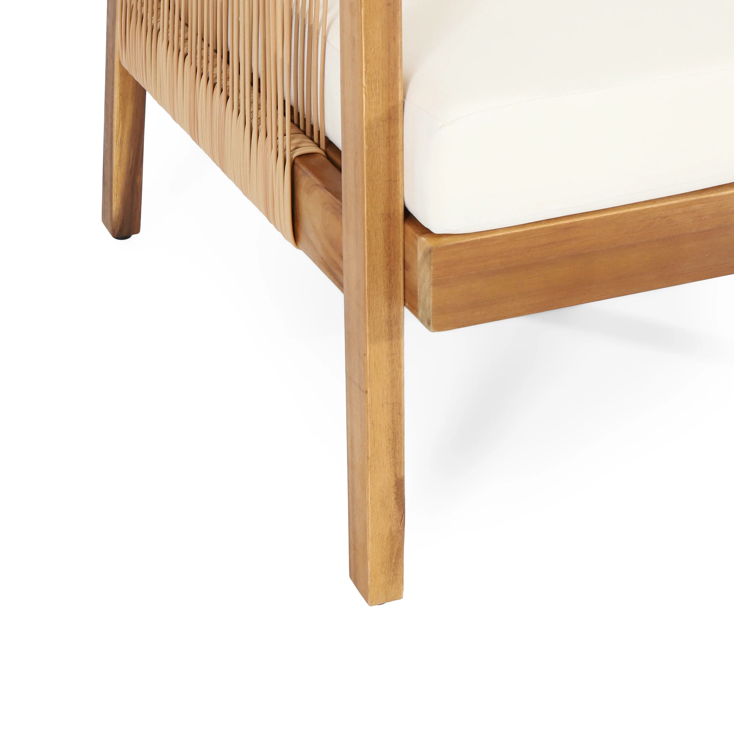 Allerton Outdoor Acacia Wood and Wicker Club Chairs with Cushions, Set of 2, Teak, Light Brown, and Beige - furnishings