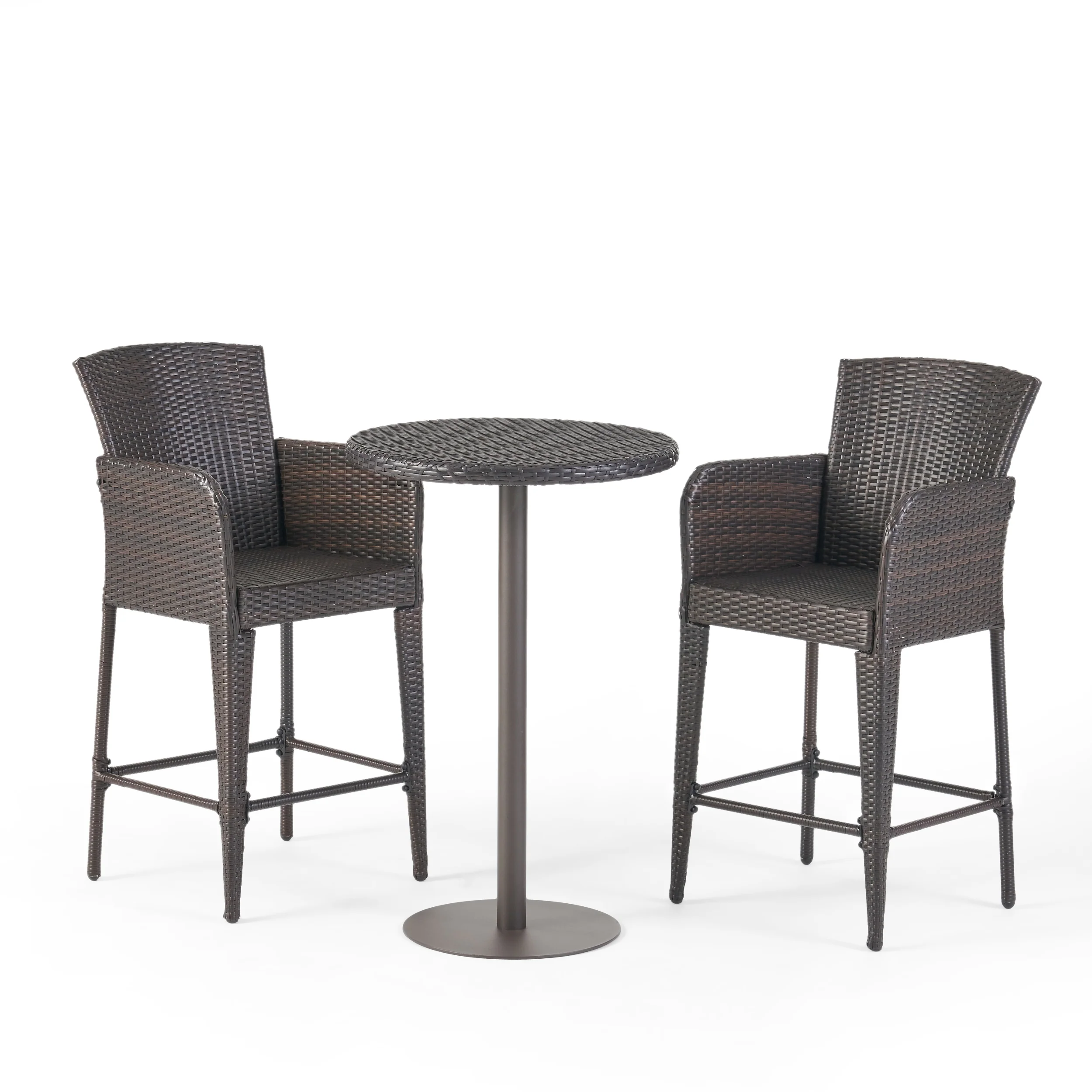 Burrough Outdoor 3 Piece Round Multi-brown Wicker Bar Set - furnishings
