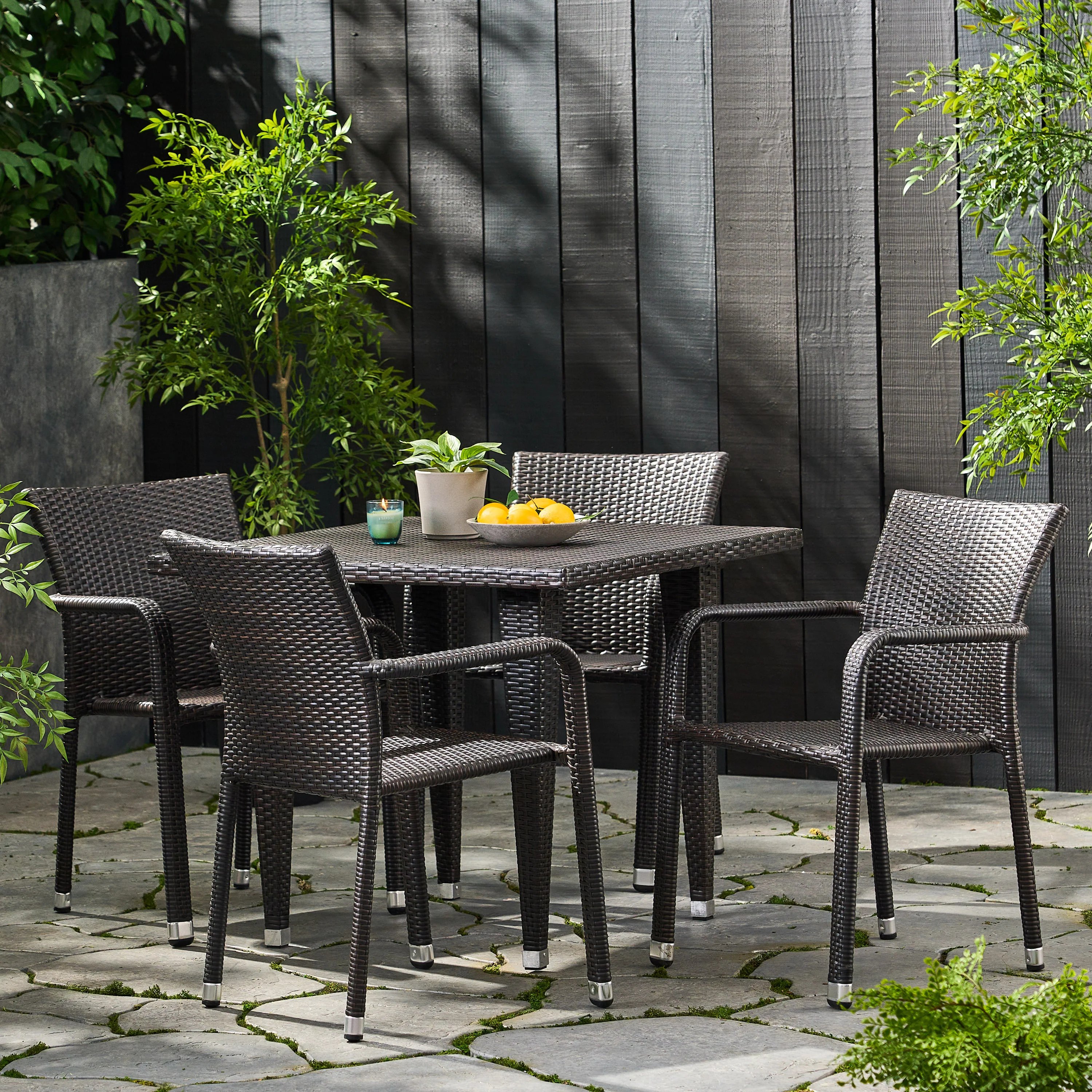 Dorside Outdoor Wicker Armed Stacking Chairs with an Aluminum Frame (Set of 4) - furnishings