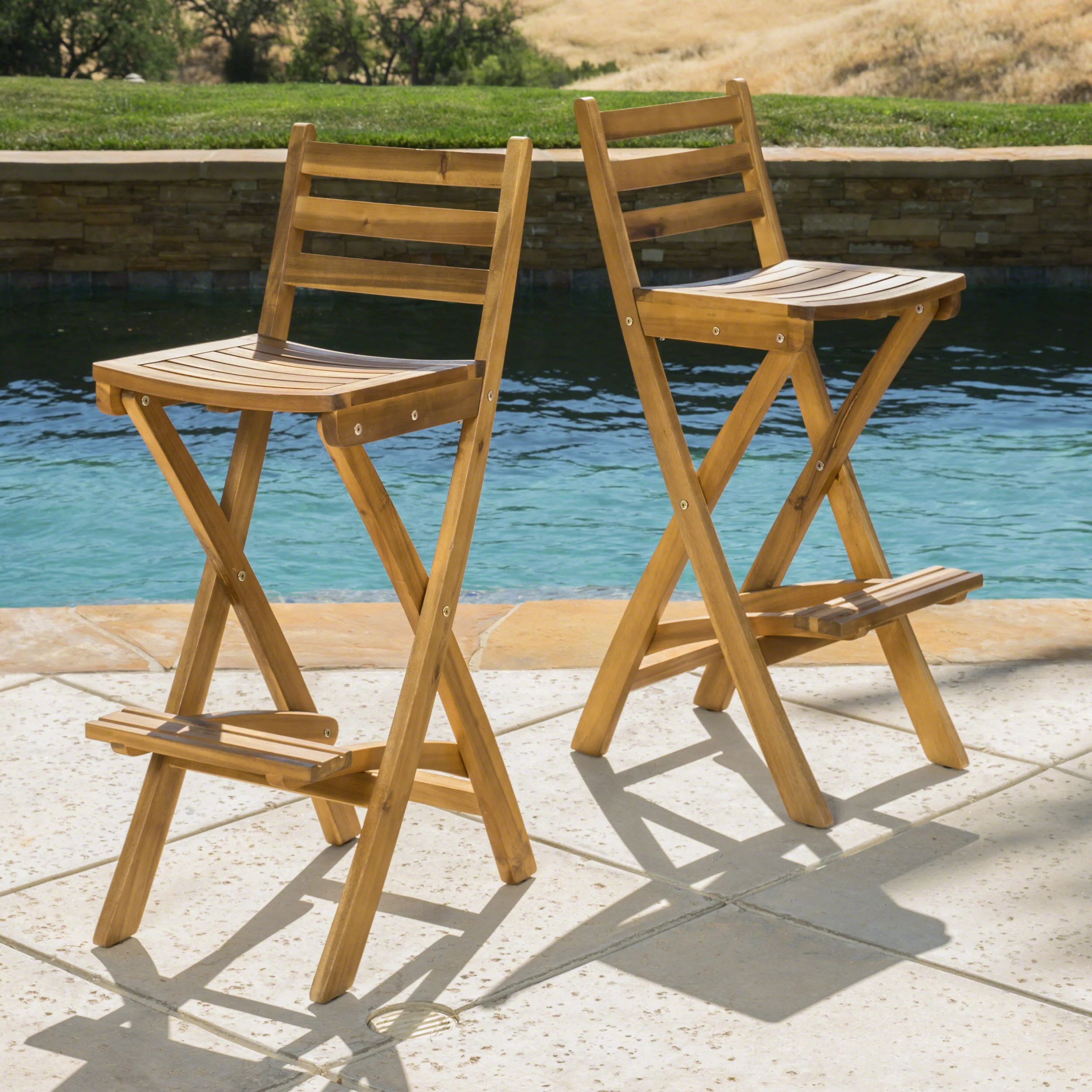 Atlantic Outdoor 30-Inch Foldable Acacia Wood Bar Stool - furnishings
