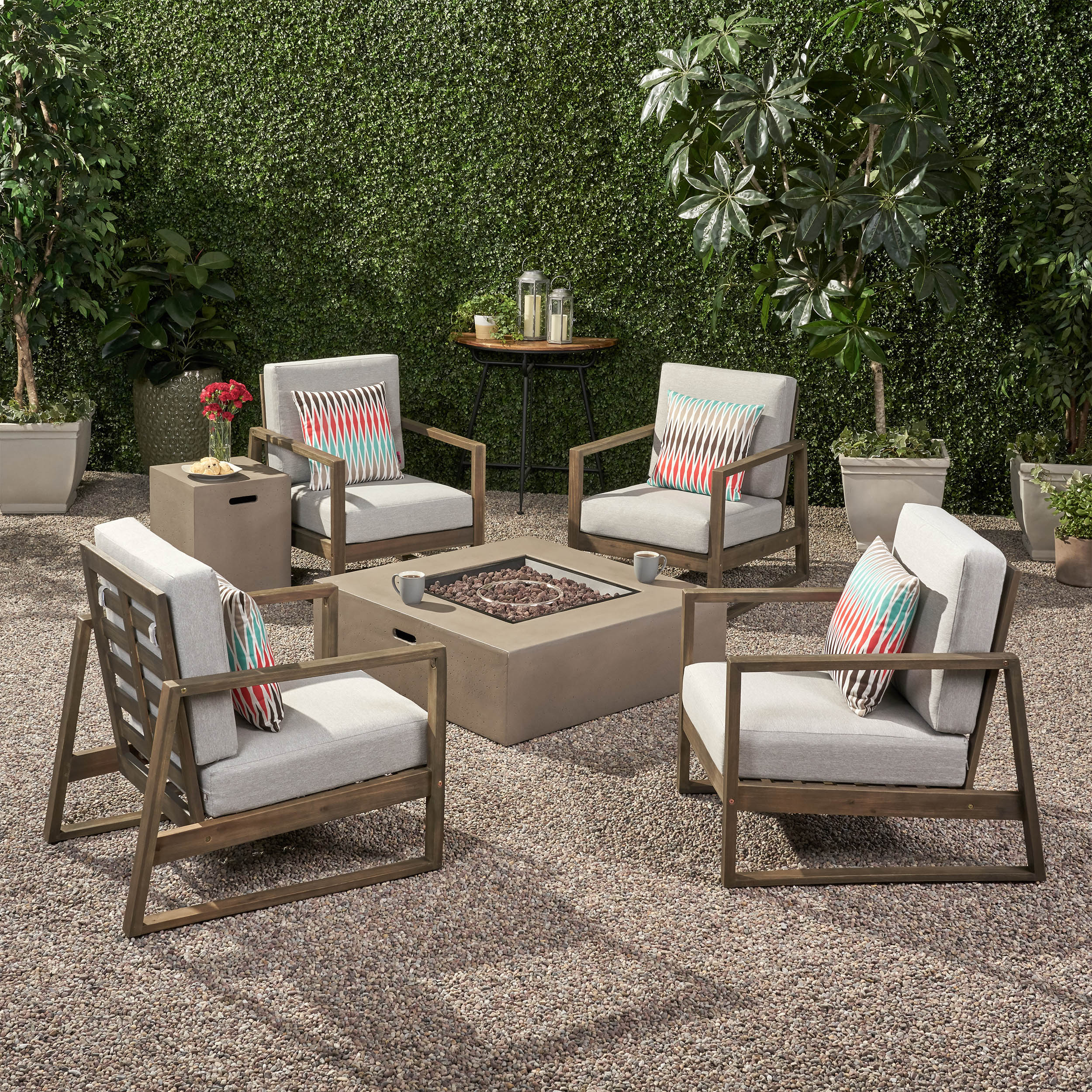 Marlee Outdoor 4 Seater Chat Set with Fire Pit - furnishings