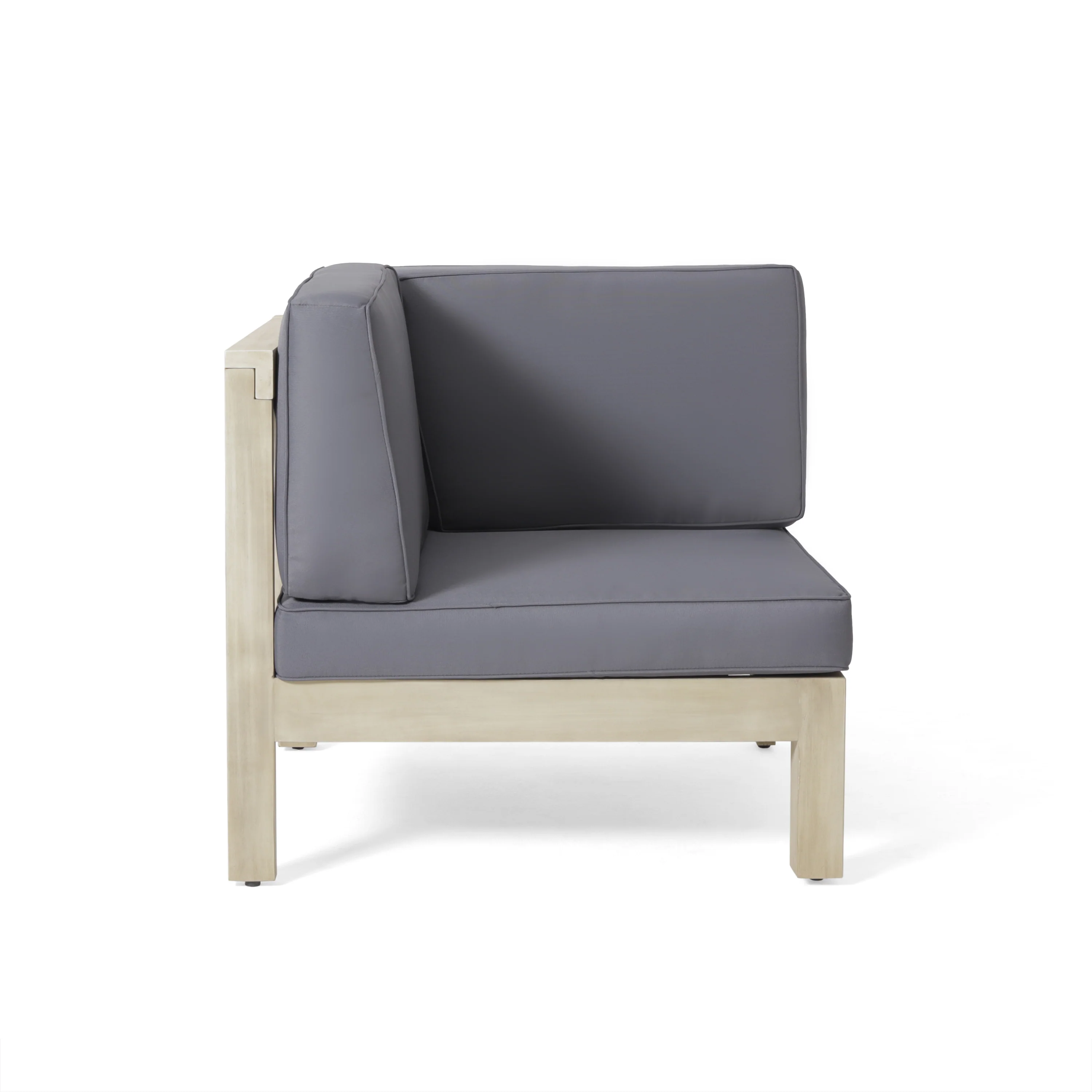 Olivia Outdoor 9 Seater Acacia Wood Sectional Sofa Set, Weathered Finish and Dark Gray - furnishings
