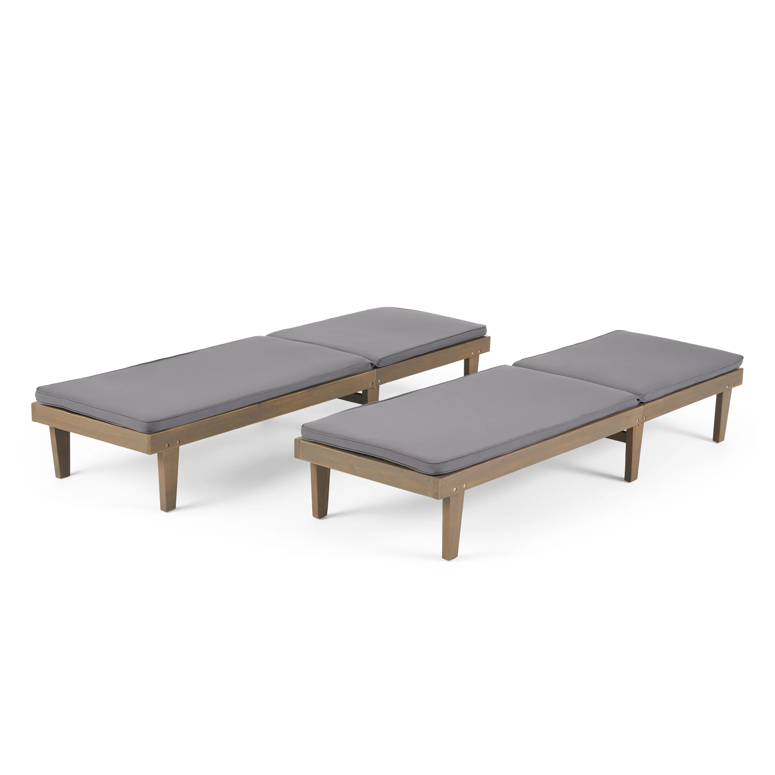 Nadine Outdoor Modern Acacia Wood Chaise Lounge with Cushion (Set of 2) - furnishings
