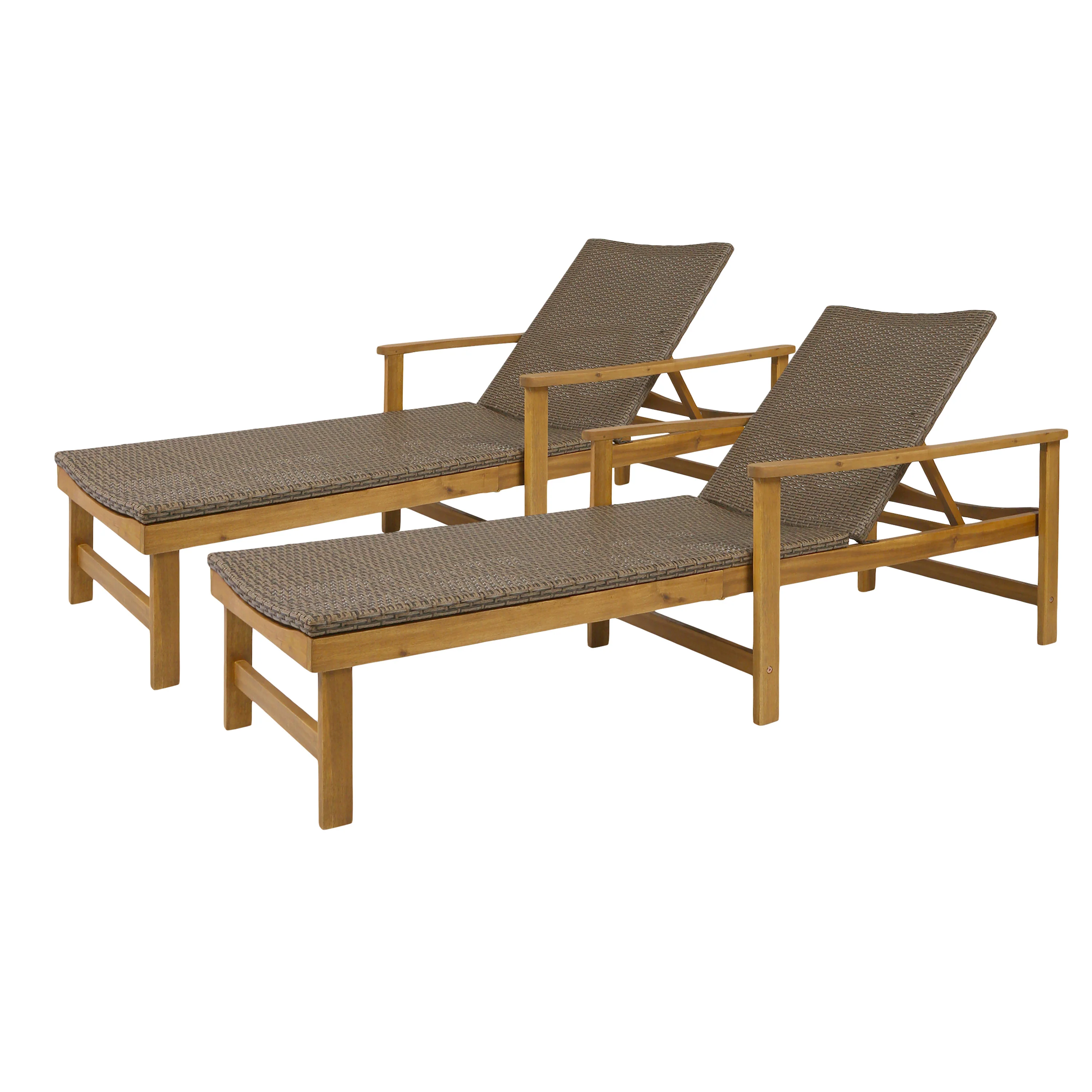 Kyle Outdoor Rustic Acacia Wood Chaise Lounge with Wicker Seating - furnishings