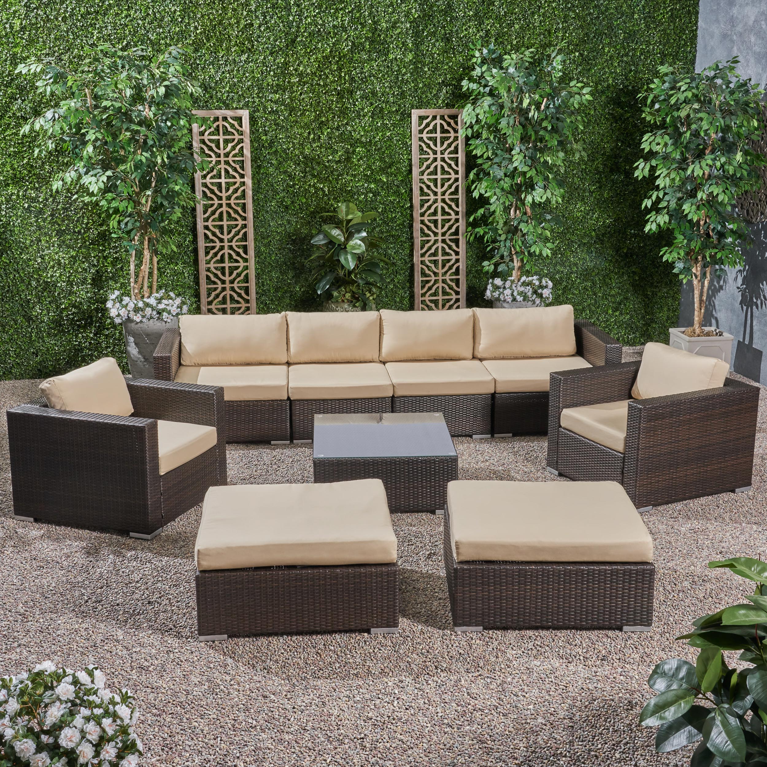 Kyra Outdoor 6 Seater Wicker Modular Sectional Sofa Set with Sunbrella Cushions - furnishings