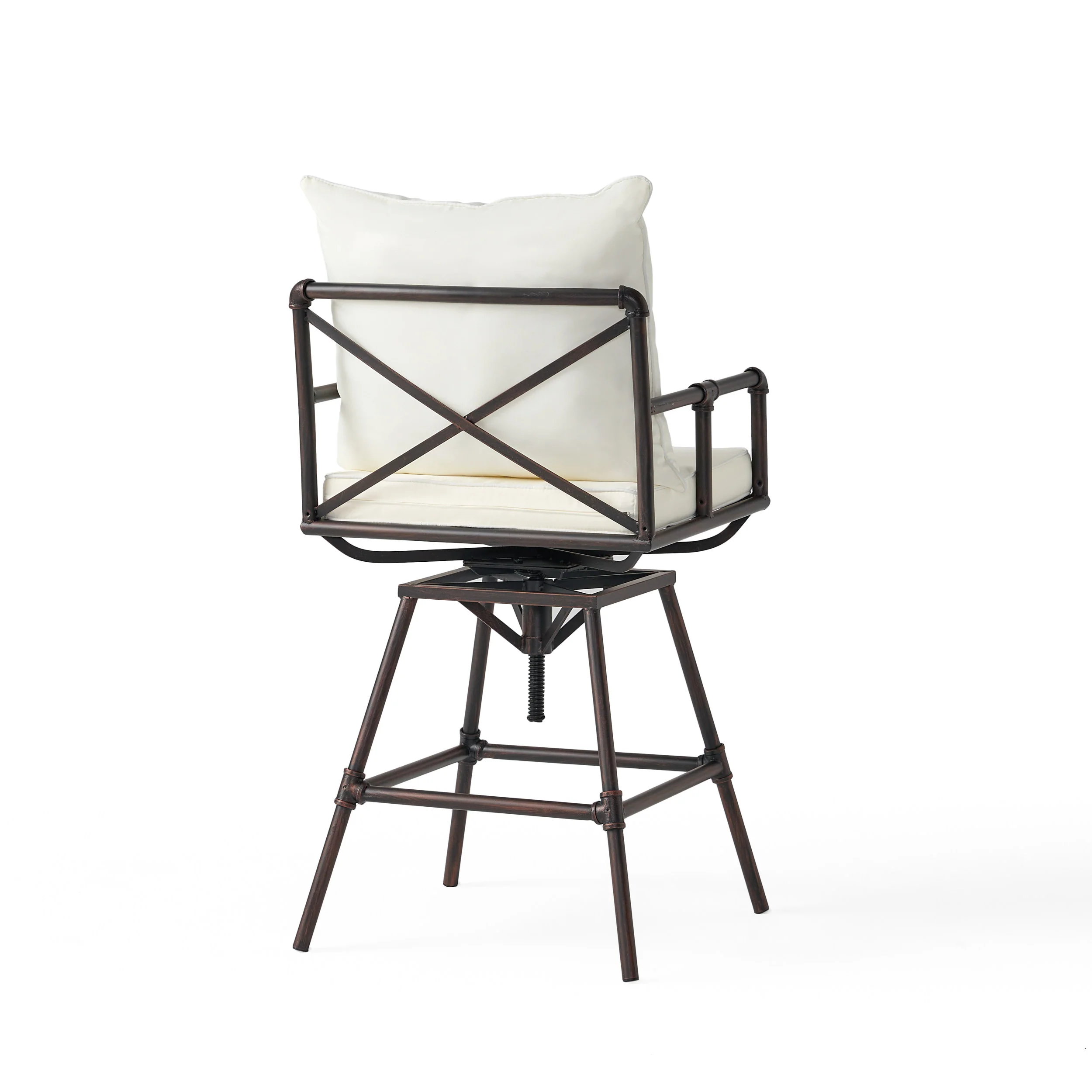 Varick Outdoor Adjustable Pipe Barstools (Set of 2), Black Copper and Beige - furnishings