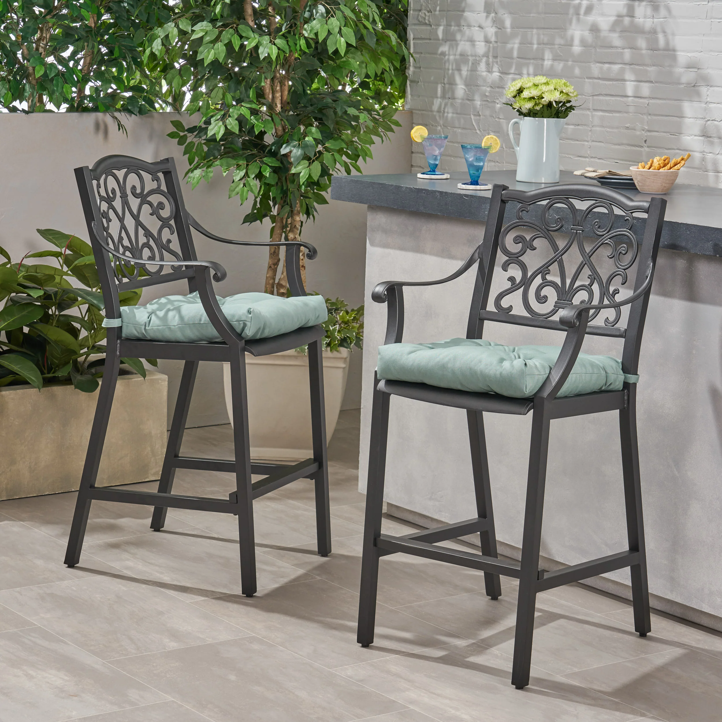 Prescott Outdoor Barstool with Cushion (Set of 2) - furnishings