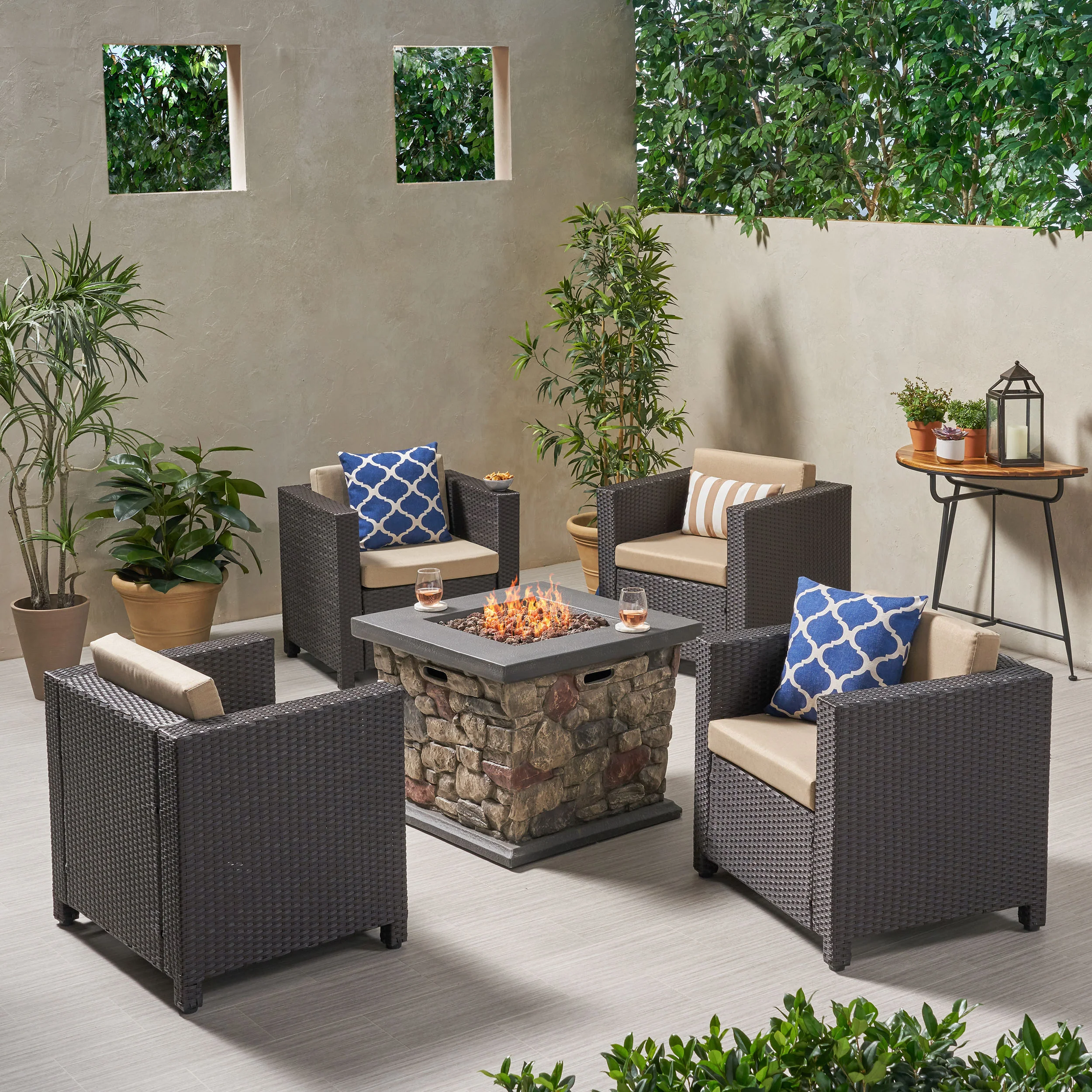 Venice 4-Seater Outdoor Fire Pit Chat Set - furnishings