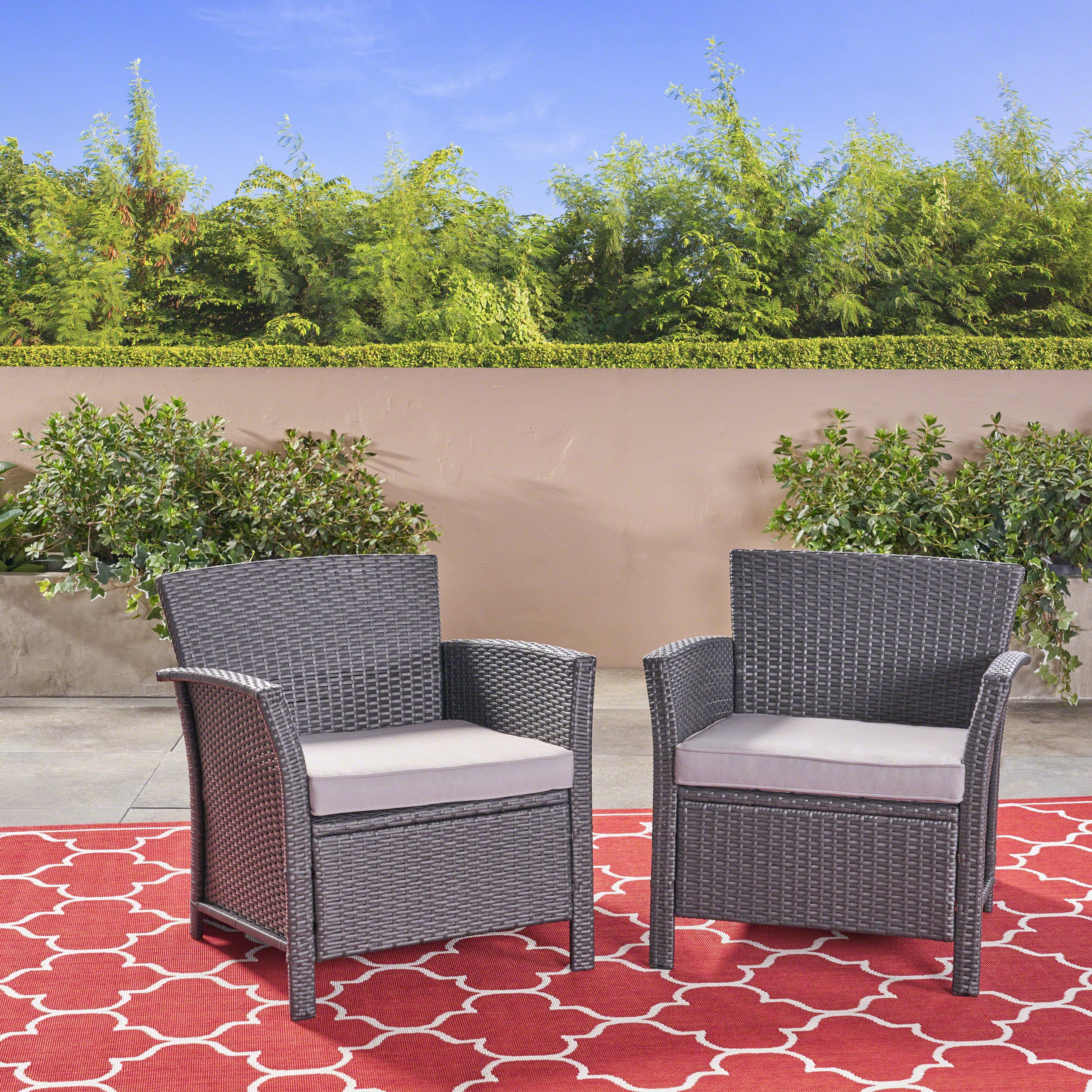 Tori Outdoor Wicker Club Chairs with Water-Resistant Cushions (Set of 2) - furnishings