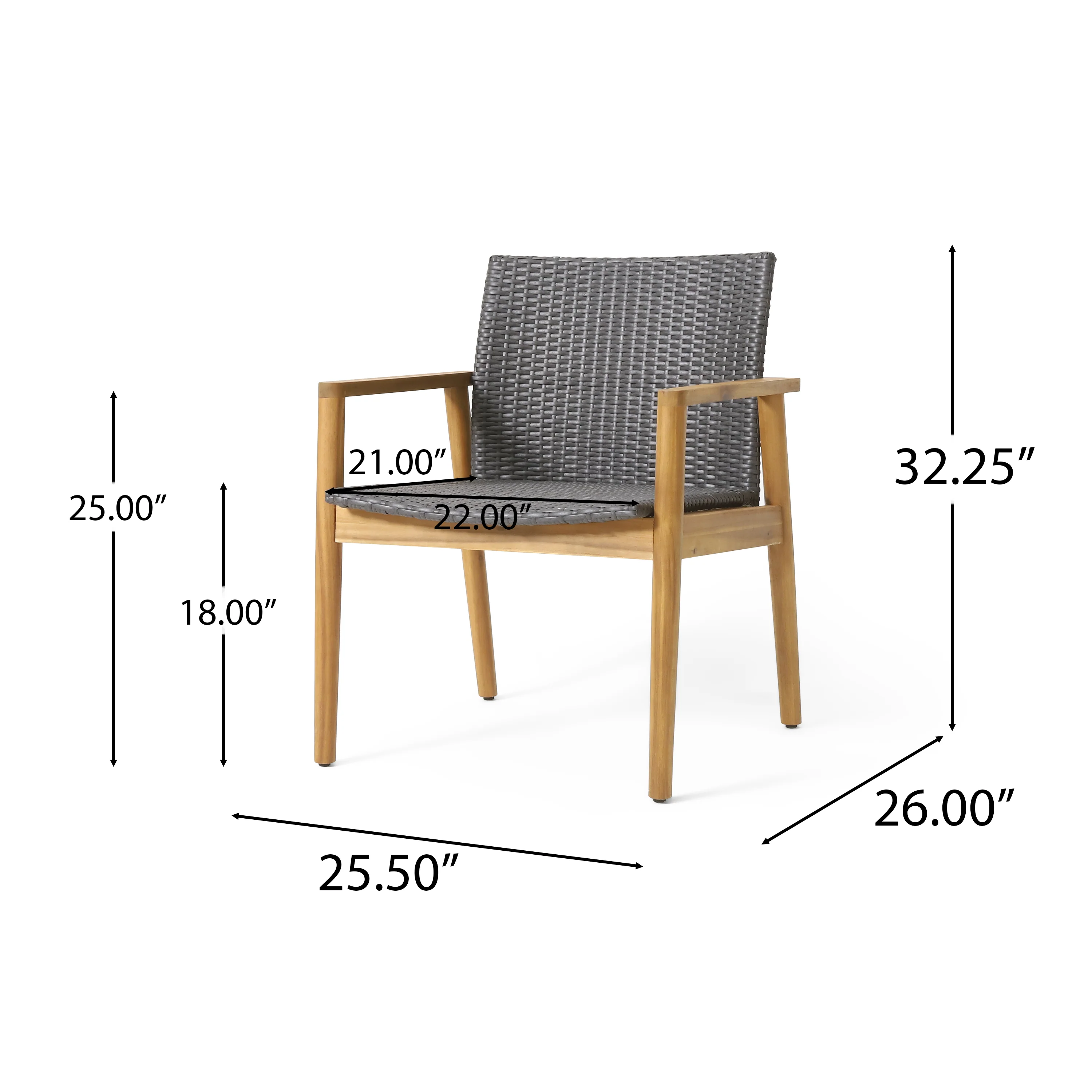 Alamosa Outdoor Wicker and Acacia Wood Club Chairs, Set of 2, Gray and Teak - furnishings
