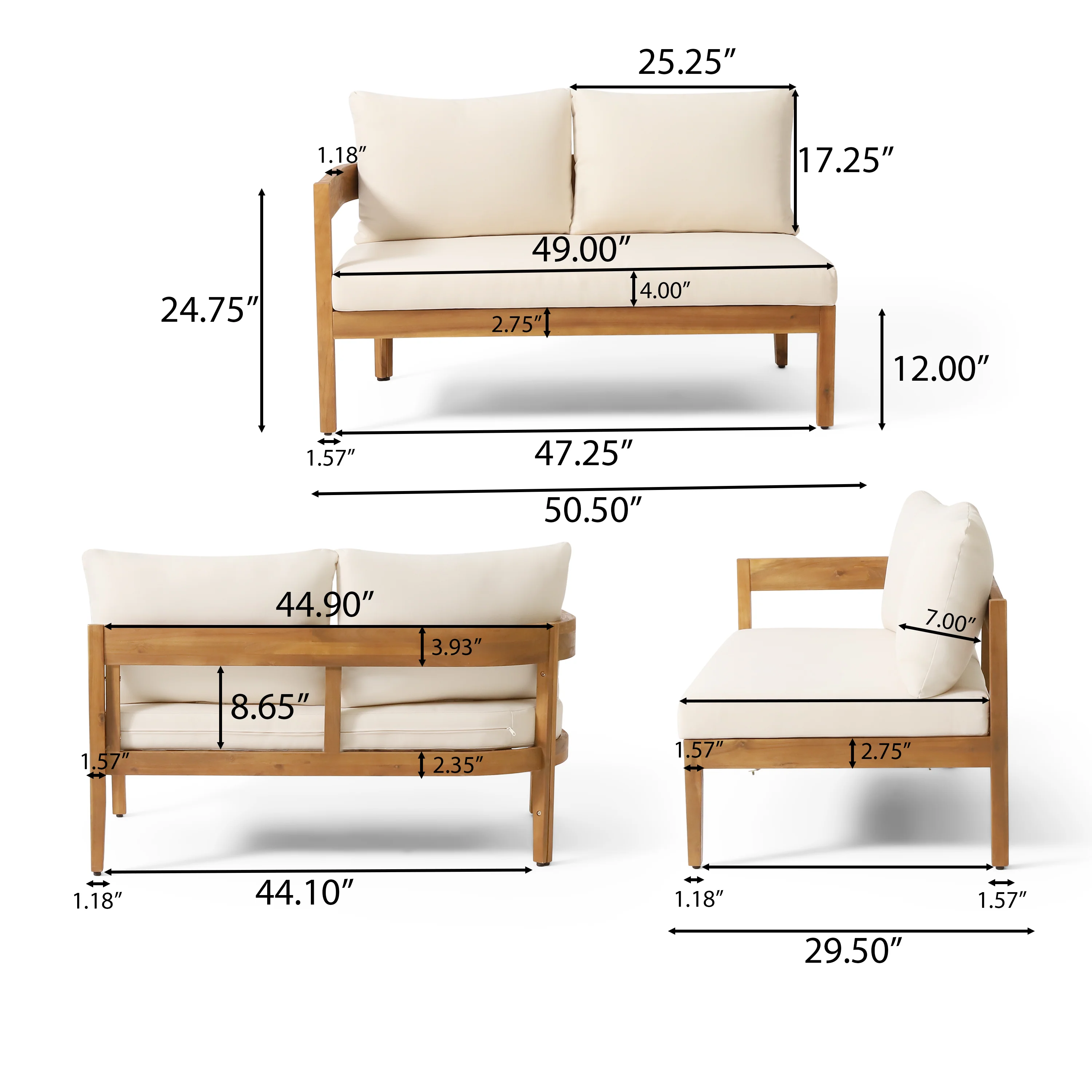 Brooklyn Outdoor Acacia Wood 5 Seater Sectional Sofa Chat Set with Cushions, Teak and Beige - furnishings
