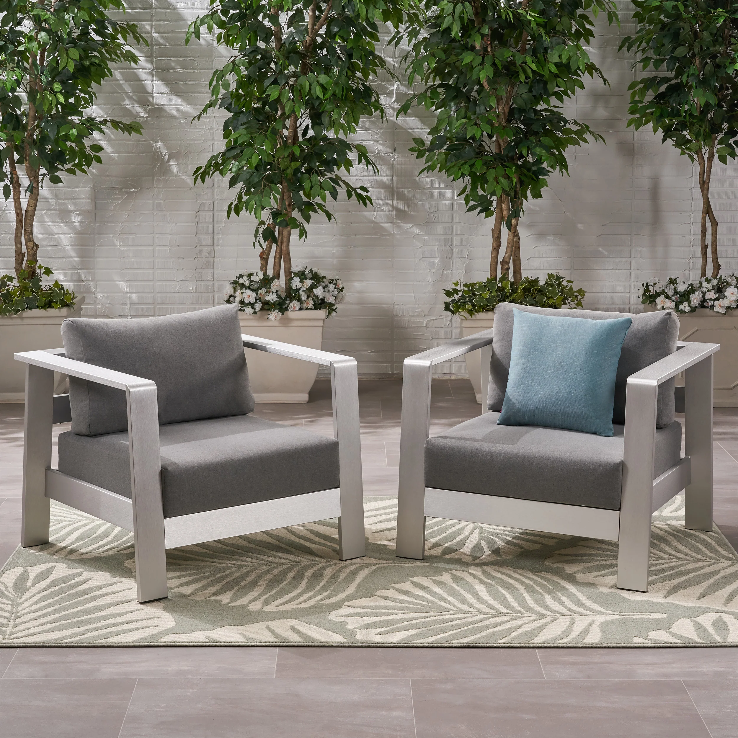 Laraine Outdoor Aluminum Club Chairs with Cushions (Set of 2) - furnishings