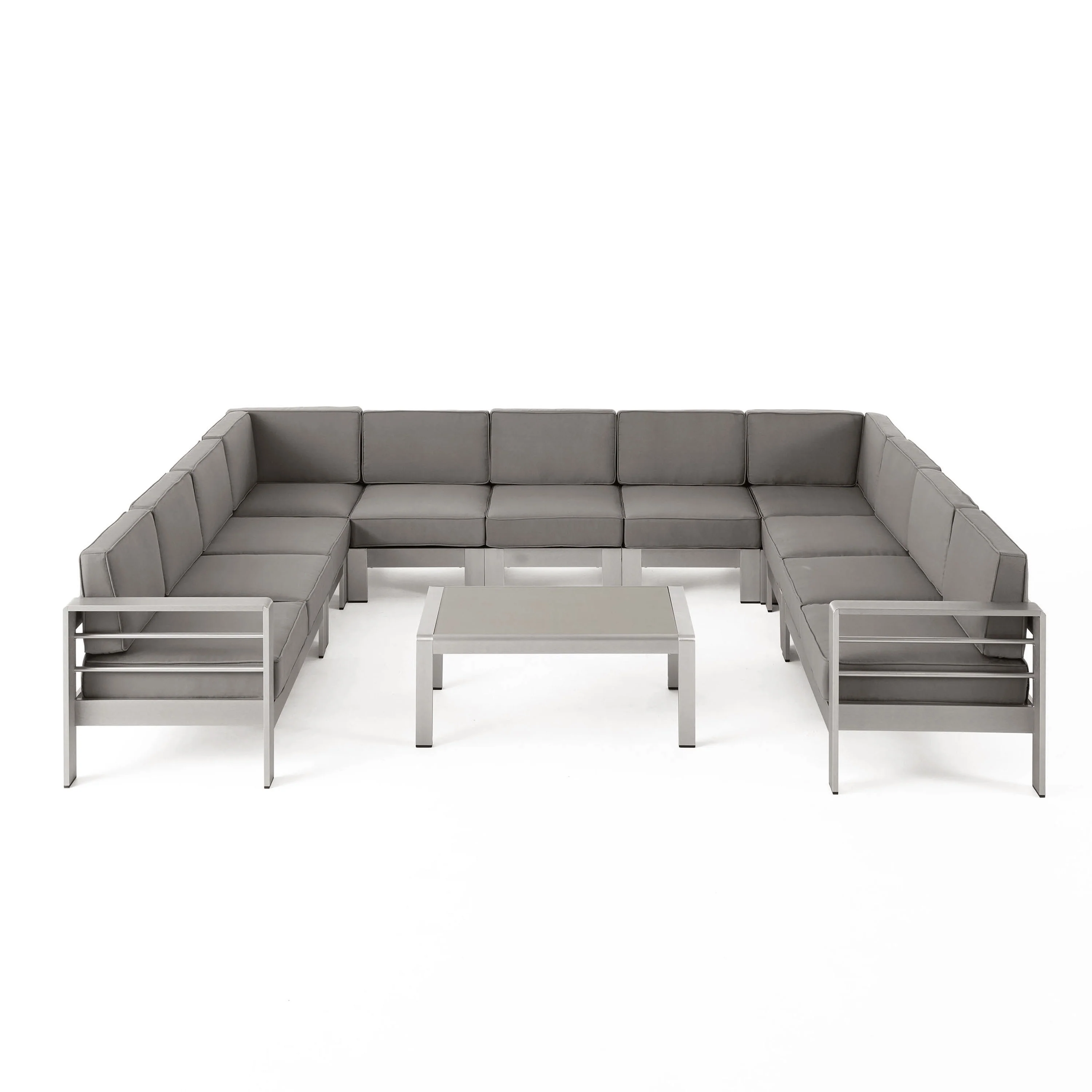 Enid Outdoor 11 Seater Aluminum U-Shaped Sofa Sectional and Table Set - furnishings
