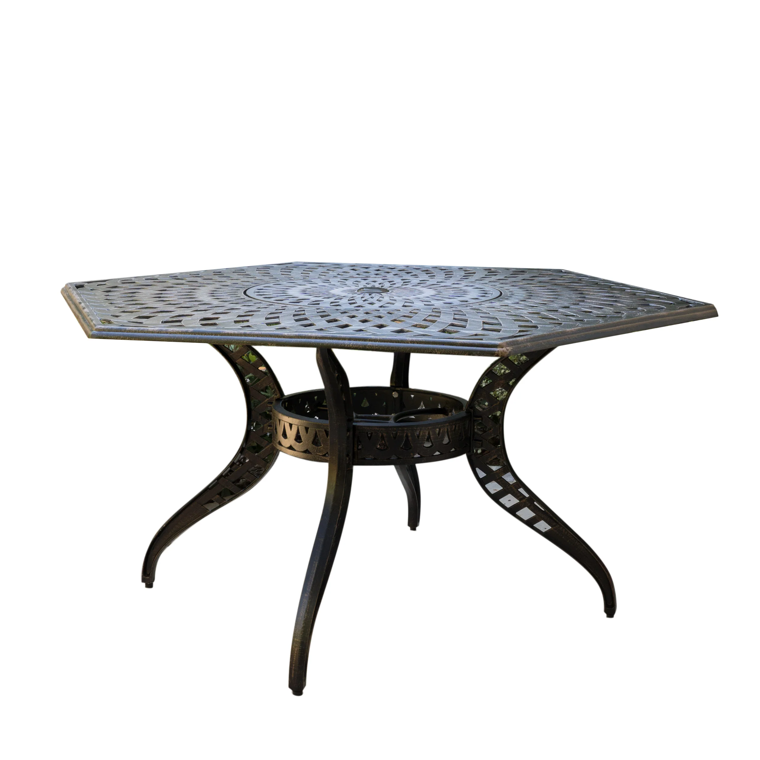 Hammond Outdoor Black Sand Cast Aluminum Hexagon Table - furnishings