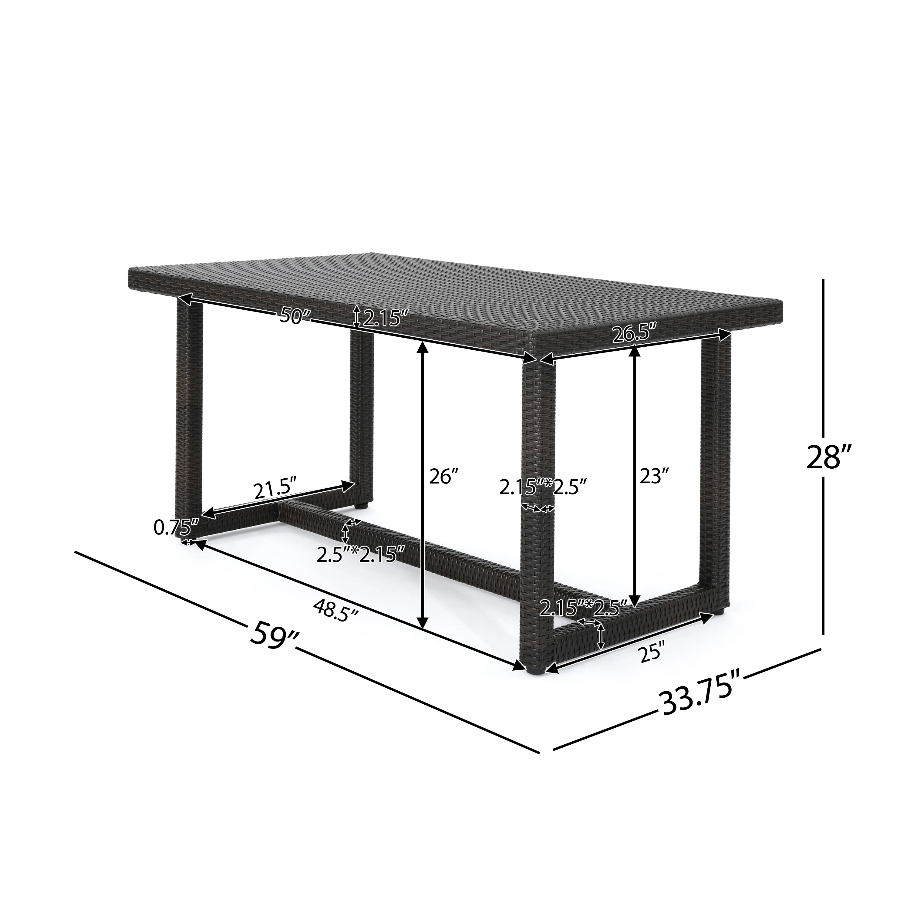 Malibu Outdoor 59 Inch Wicker Dining Table - furnishings