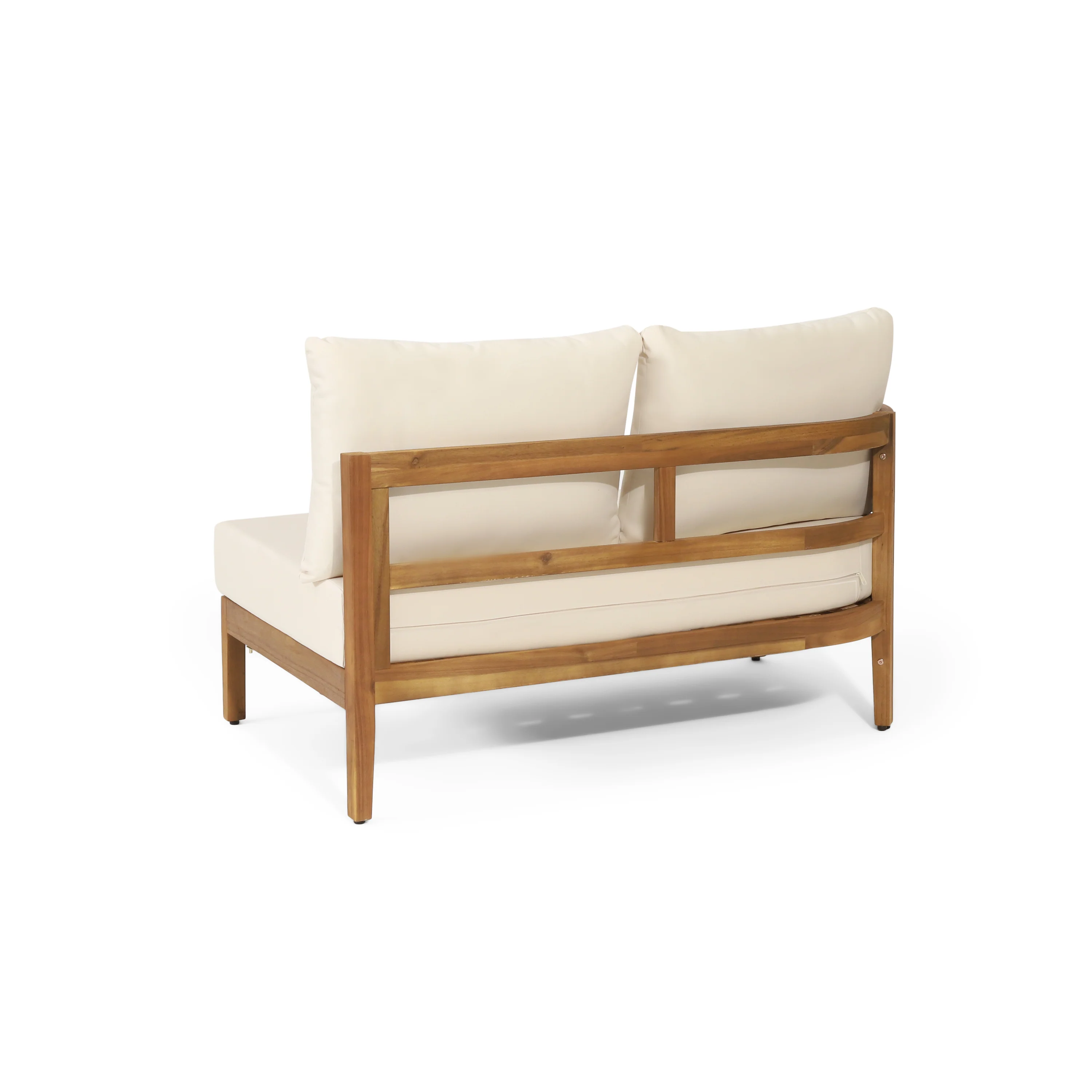 The Crowne Collection Outdoor Acacia Wood and Round Wicker 5 Seater Sectional Sofa Chat Set with Cushions, Teak, Mixed Brown, and Beige - furnishings
