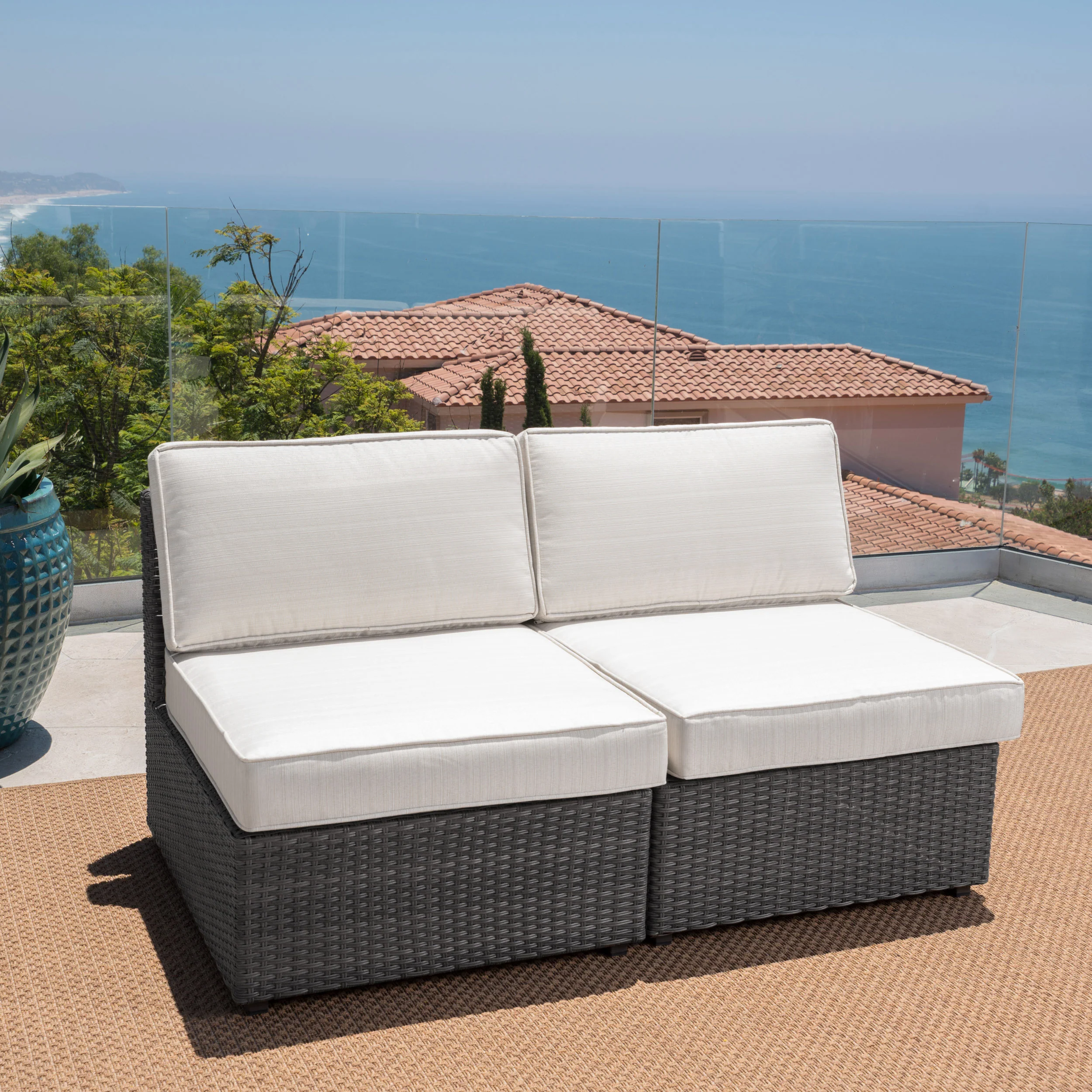Reddington Outdoor Wicker Sectional Sofa Seat w/ Cushions (set of 2) - furnishings