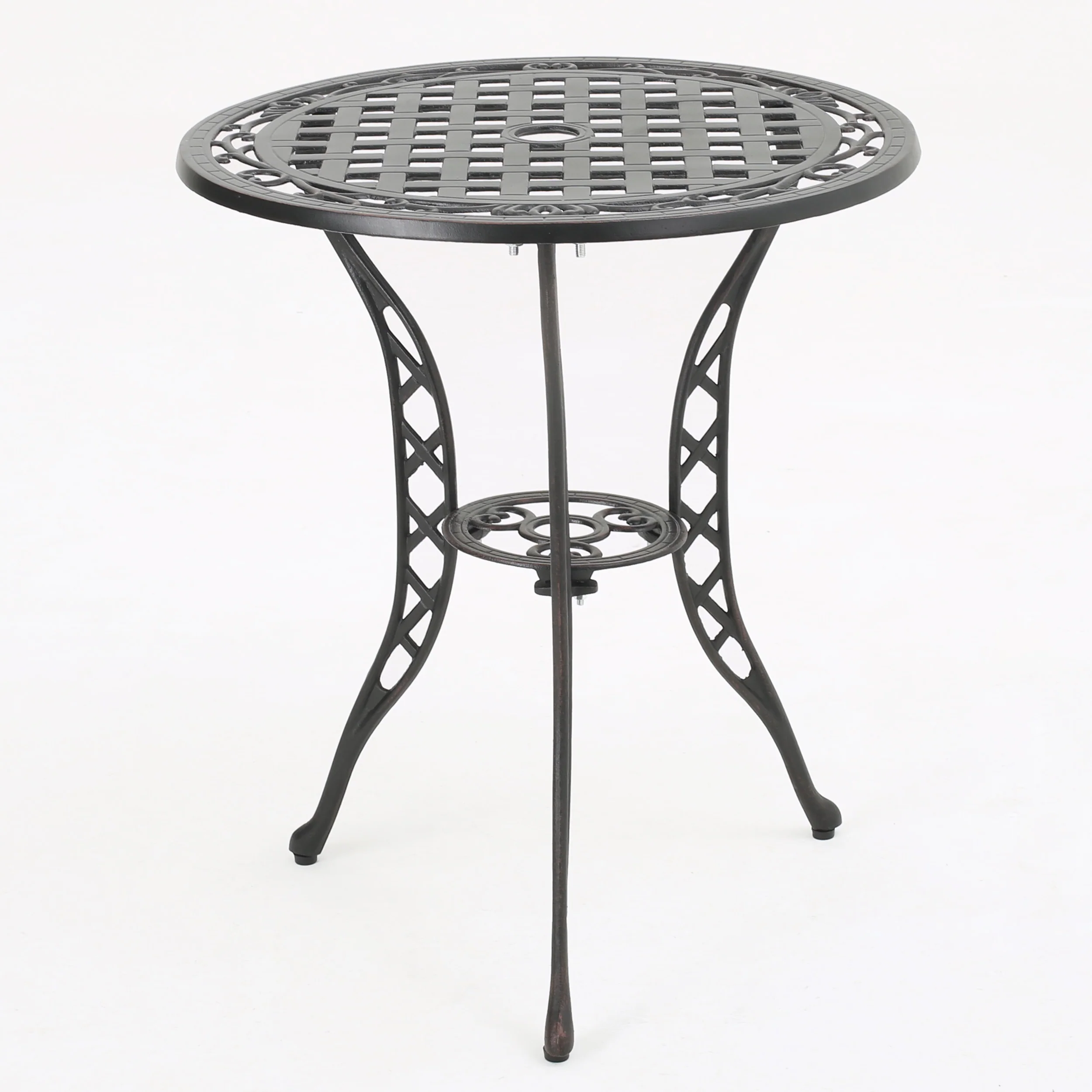 Lyon Traditional Outdoor 3-Piece Black with Bronze Cast Aluminum Bistro Set - furnishings