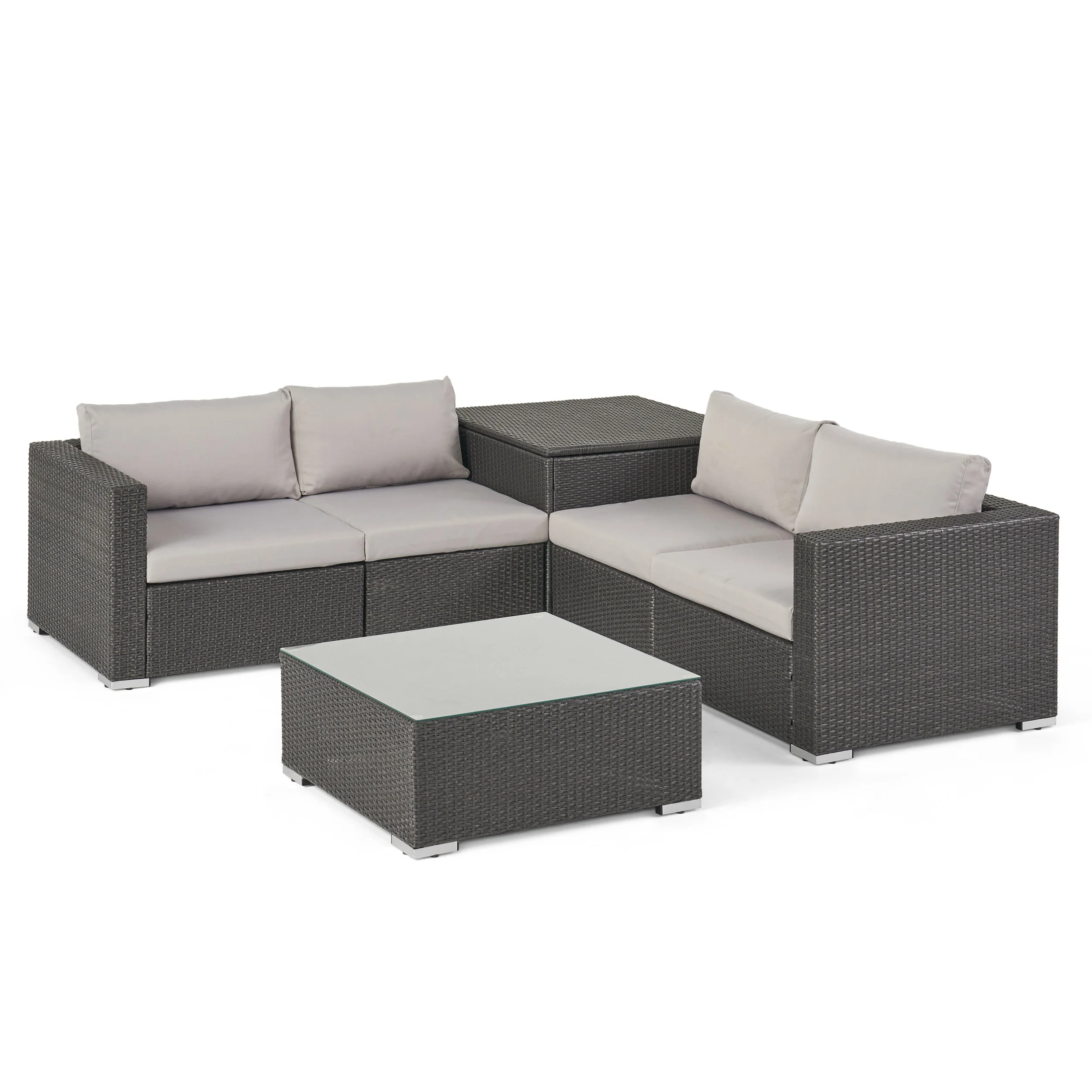 Valentina Outdoor 4-Seater Sectional Sofa Set with Coffee Table and Storage Ottoman - furnishings