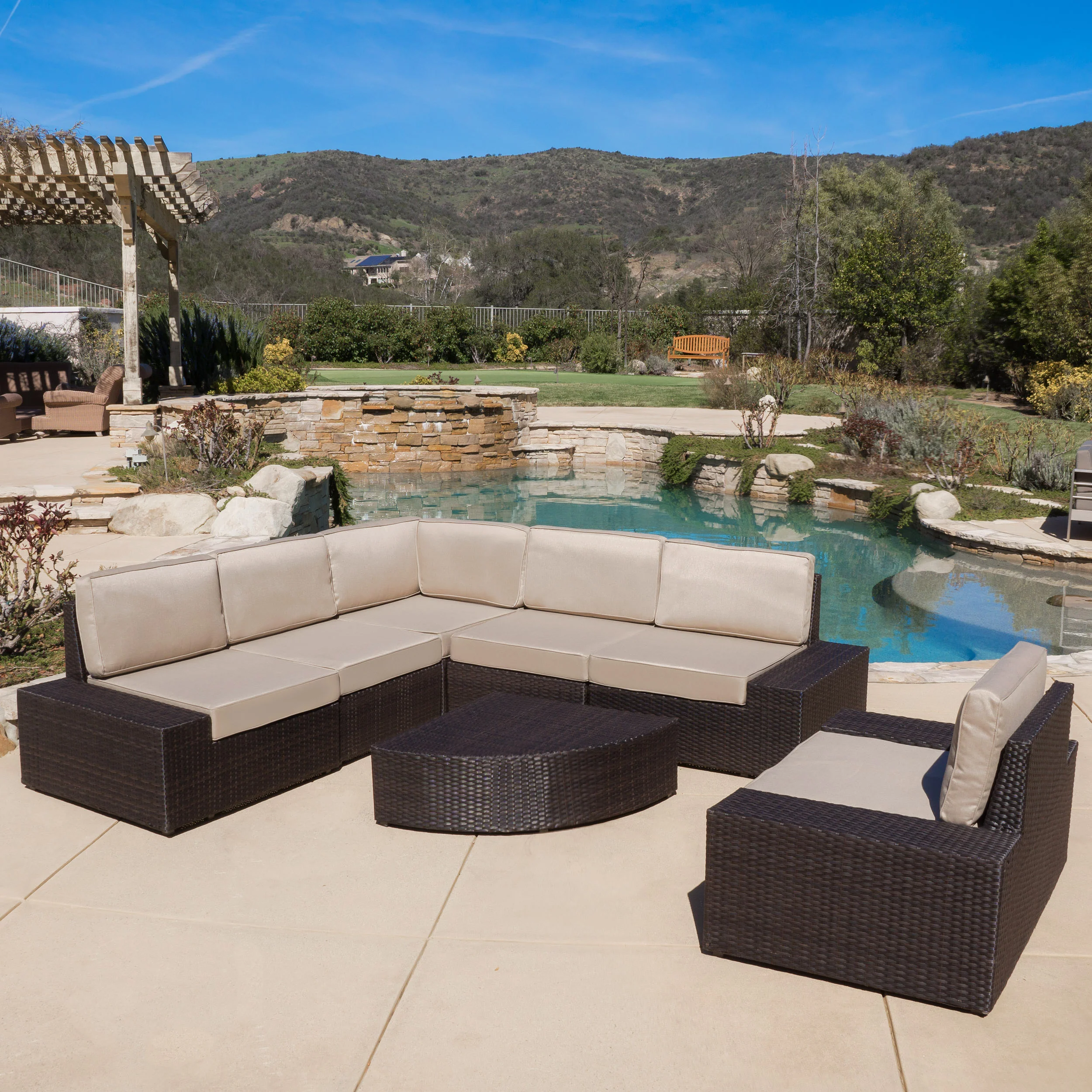 Reddington 7pc Outdoor Brown Wicker Sofa Set w/ Cushions - furnishings