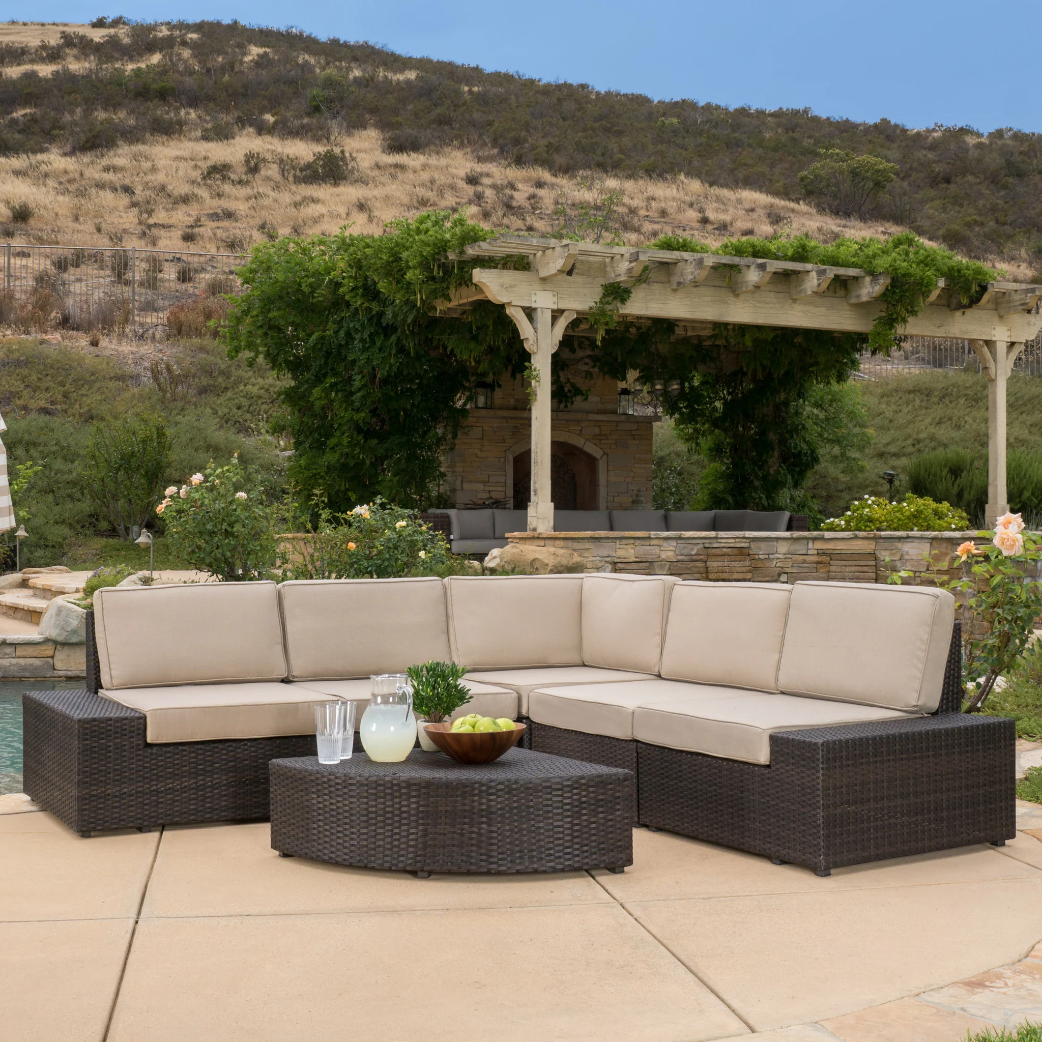 Reddington 6pc Outdoor Brown Wicker Sectional Seating Set - furnishings
